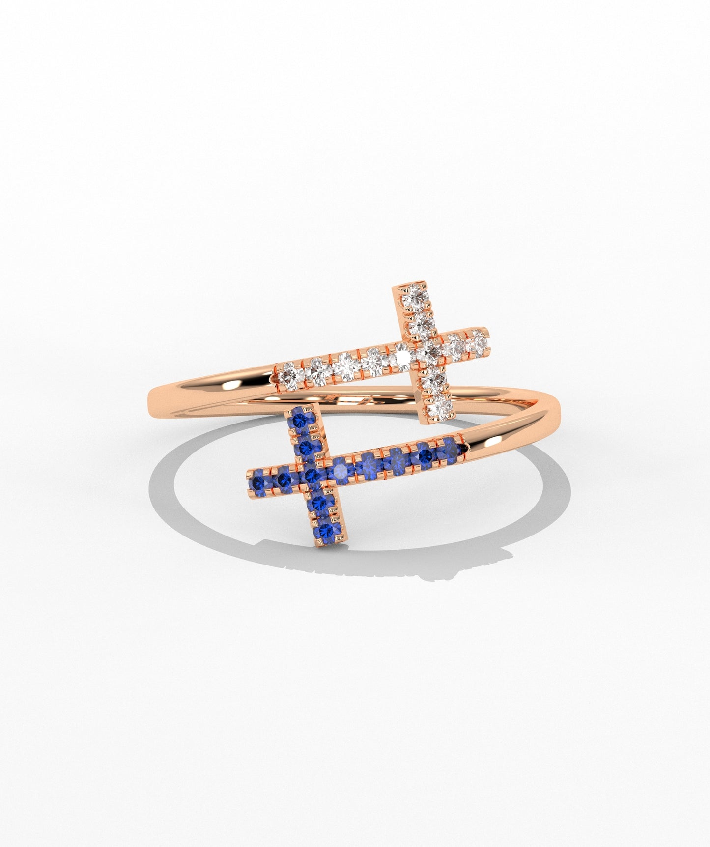 Diamond Double Cross Bypass Ring in 14K Solid Gold