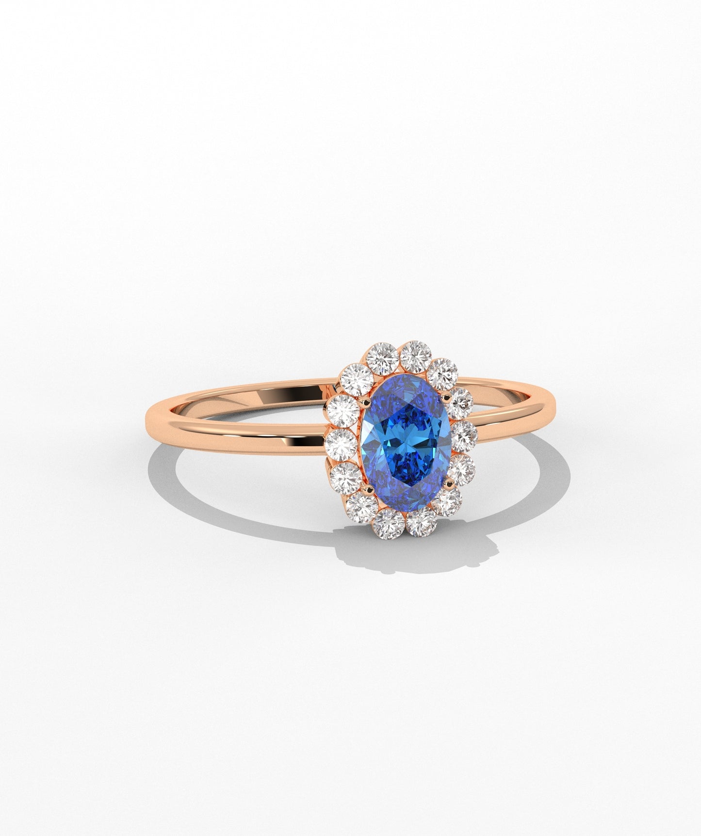 Oval Birthstone Halo Ring with Diamond Accents in 14K Gold