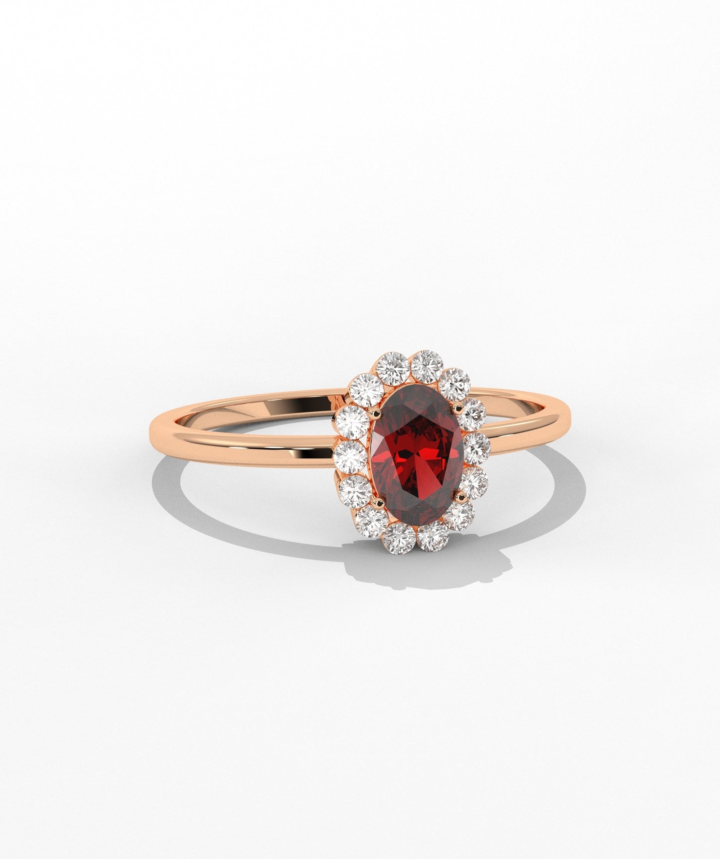 Oval Birthstone Halo Ring with Diamond Accents in 14K Gold