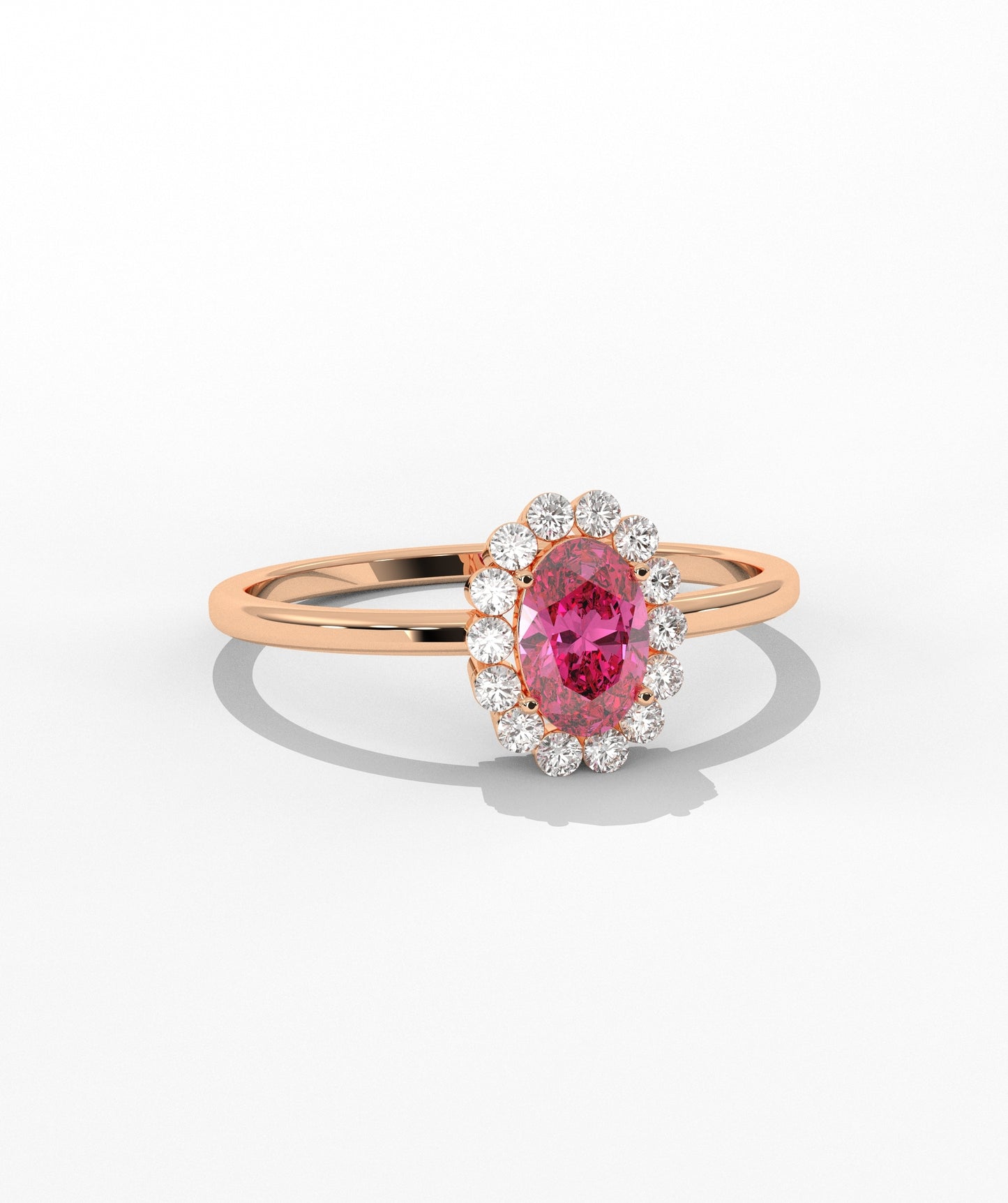 Oval Birthstone Halo Ring with Diamond Accents in 14K Gold