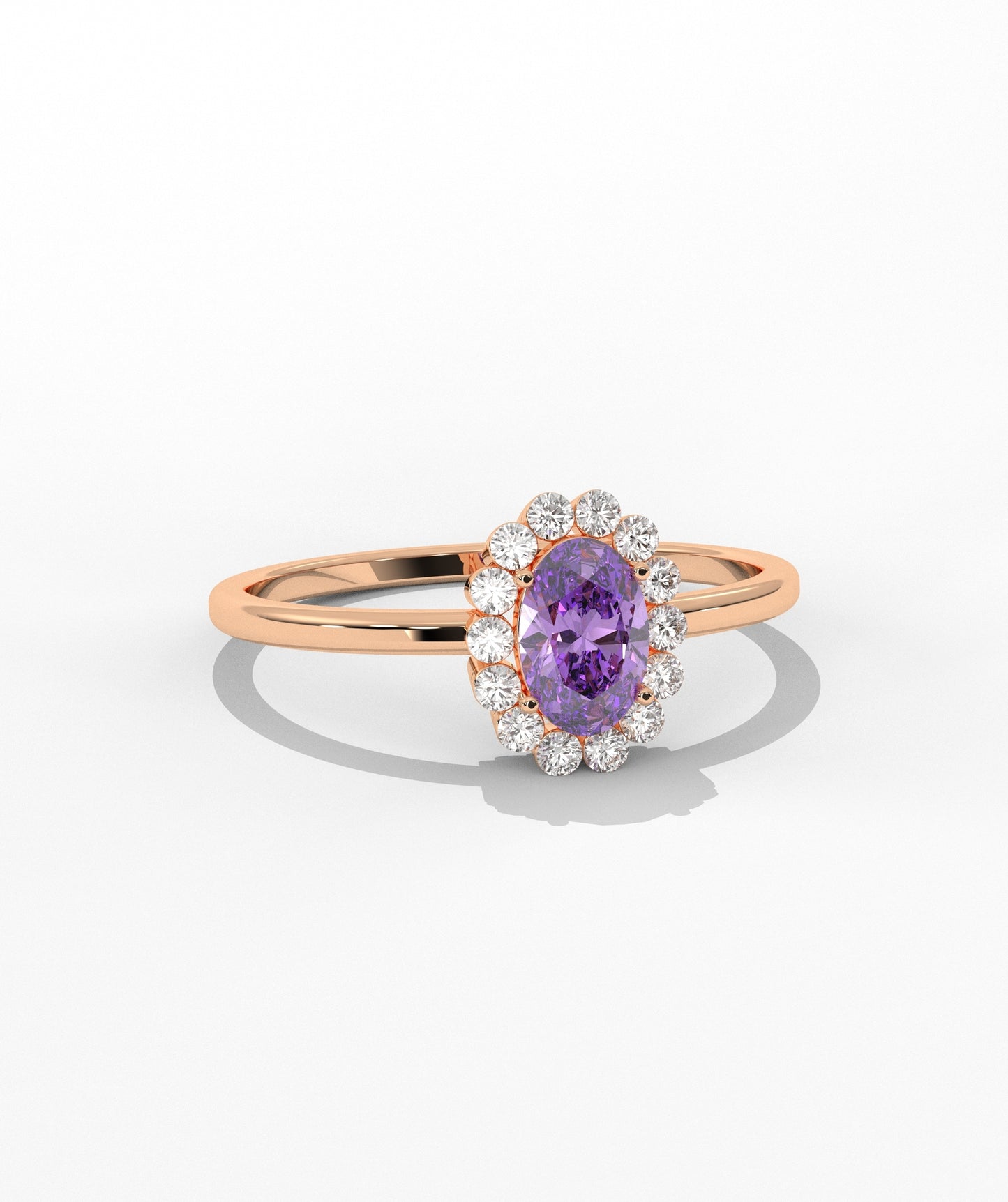Oval Birthstone Halo Ring with Diamond Accents in 14K Gold