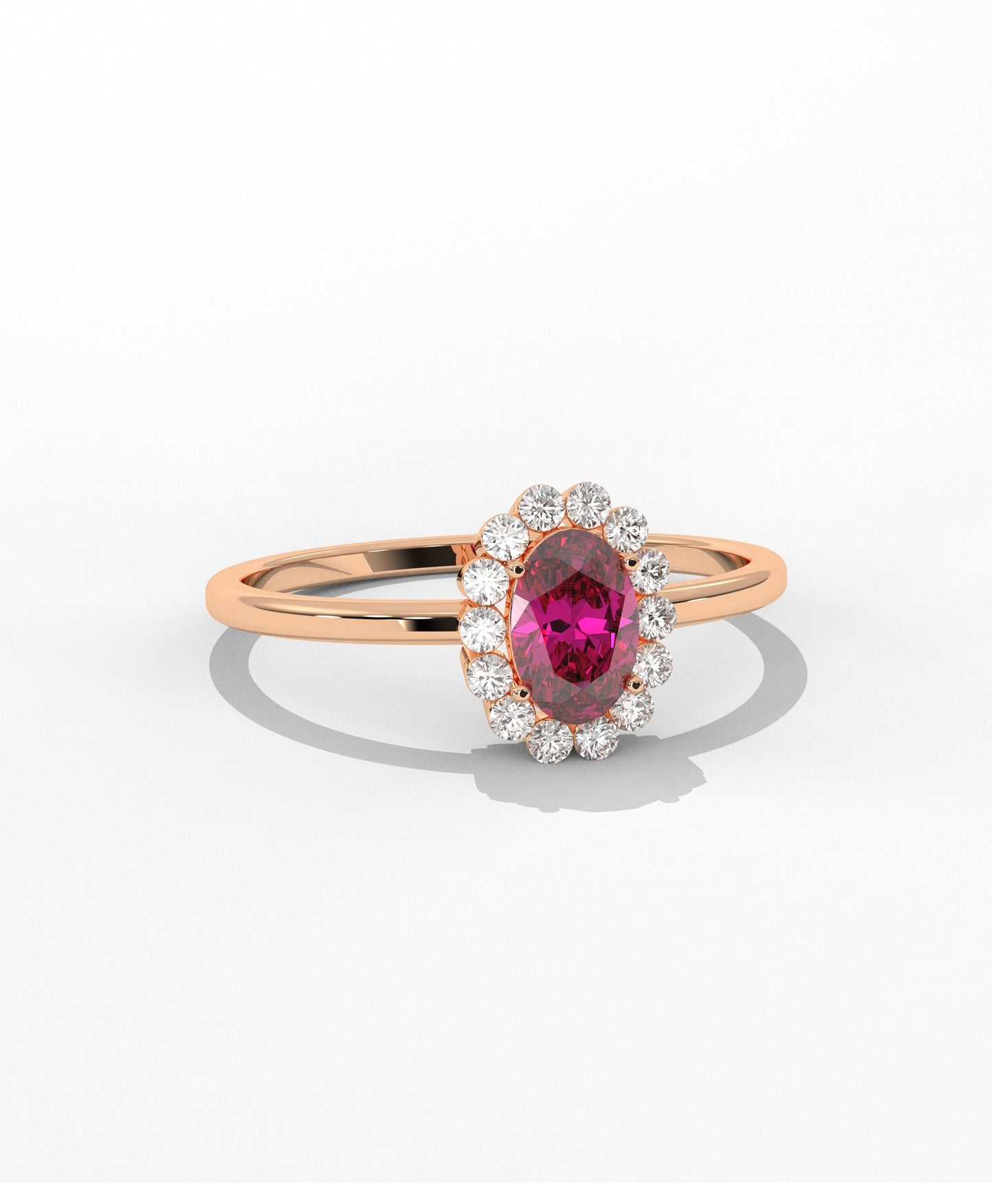 Oval Birthstone Halo Ring with Diamond Accents in 14K Gold
