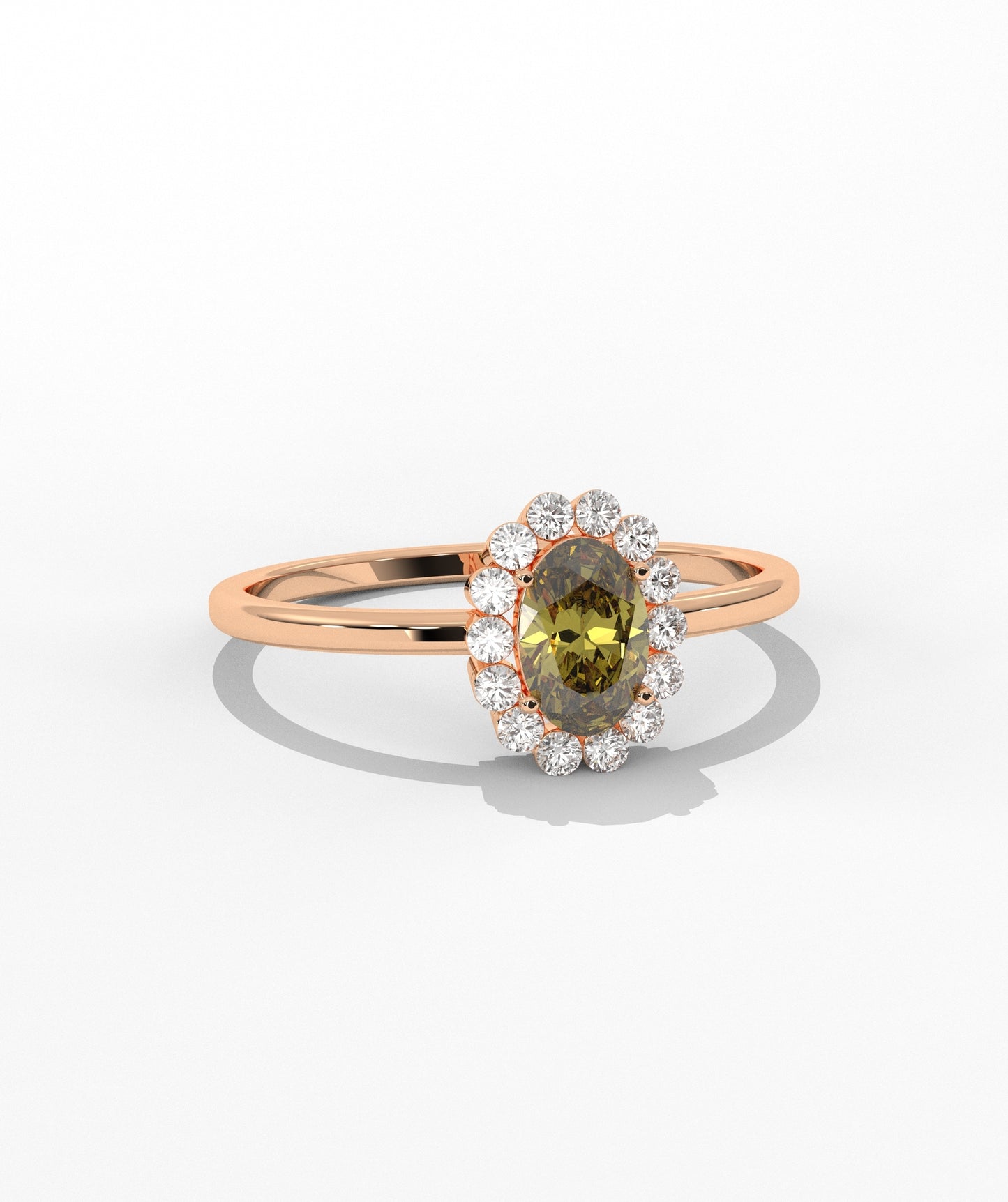 Oval Birthstone Halo Ring with Diamond Accents in 14K Gold