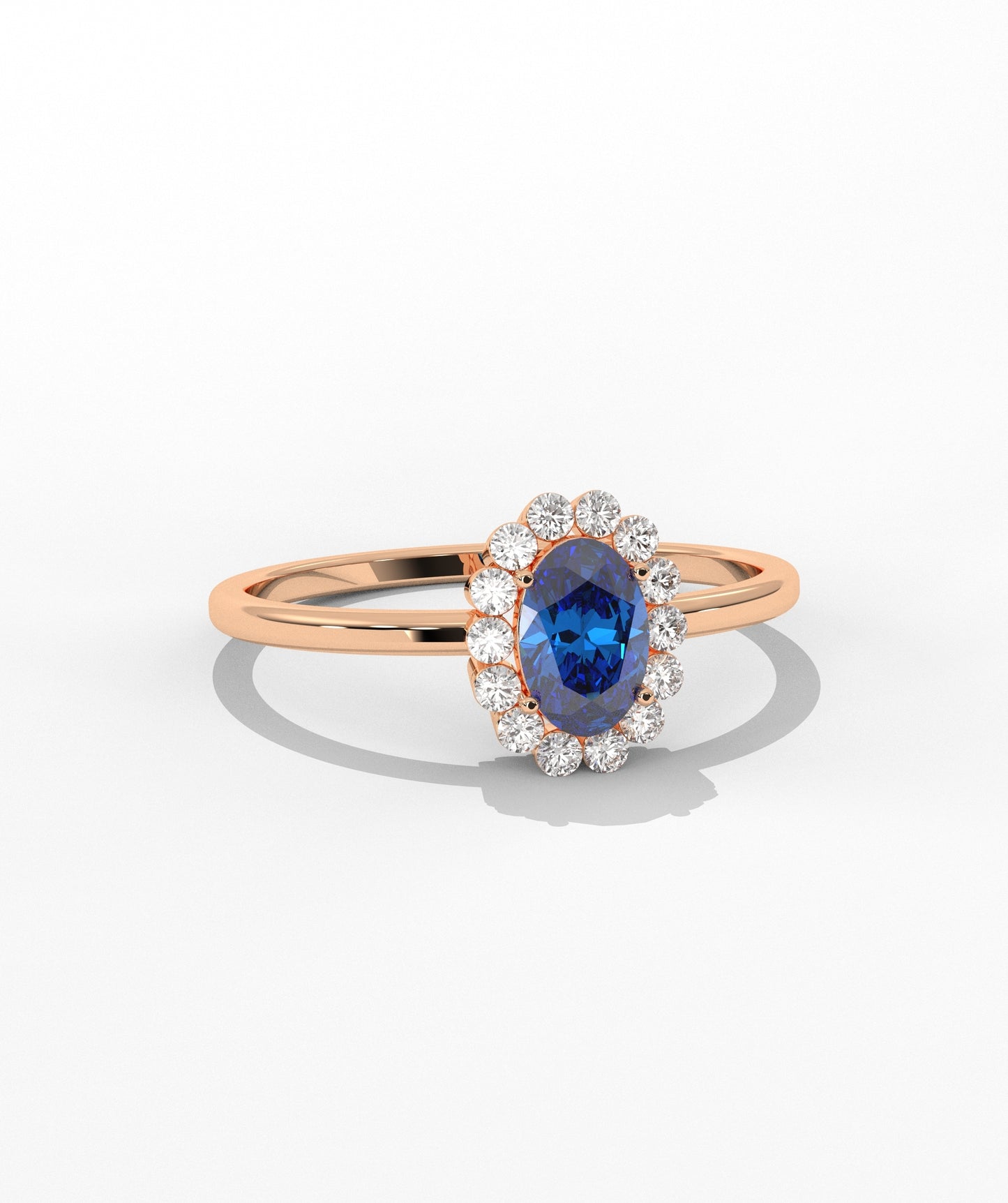 Oval Birthstone Halo Ring with Diamond Accents in 14K Gold
