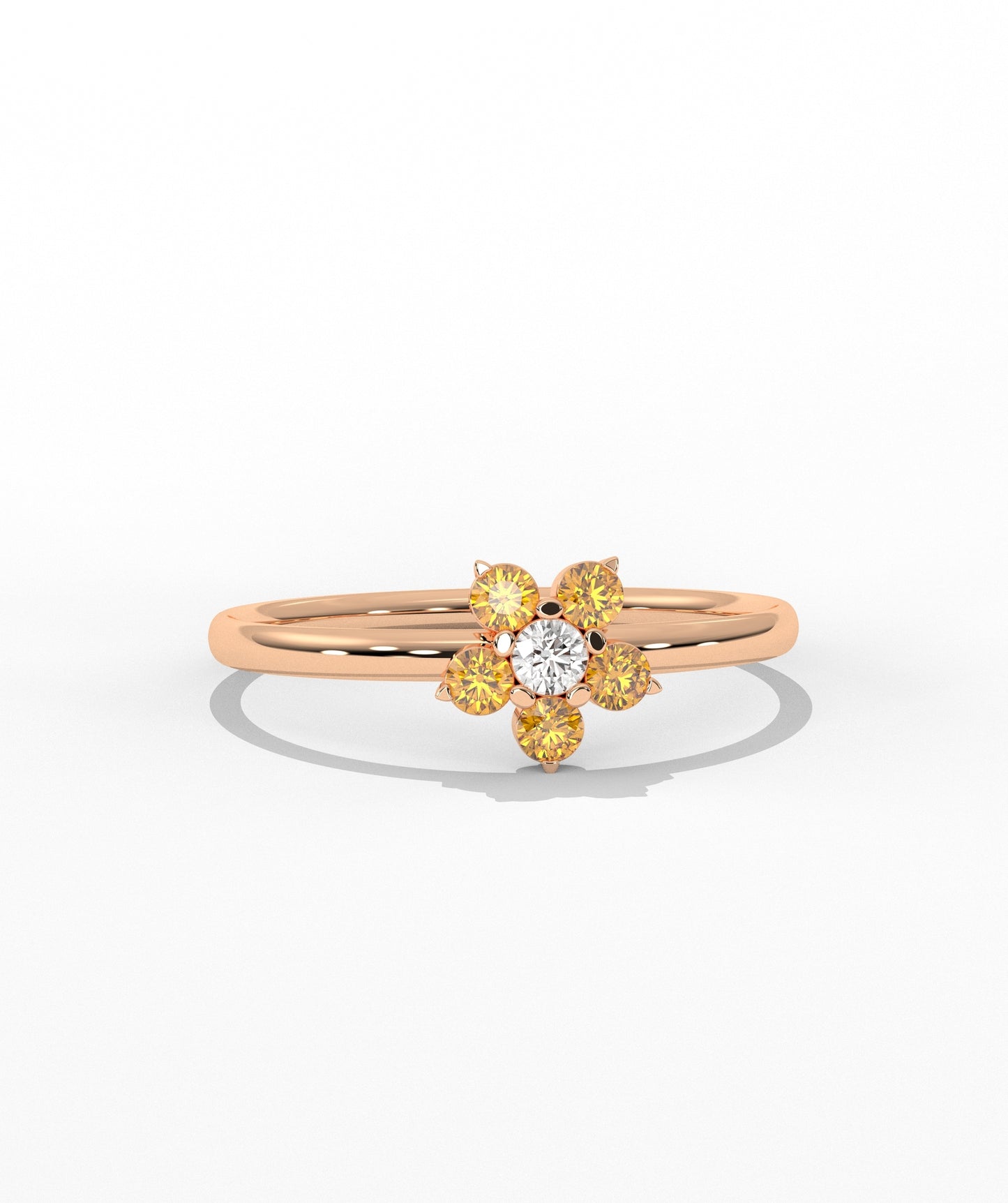 Purple and White Diamond Forget Me Not Flower Petite Ring in 14K Gold