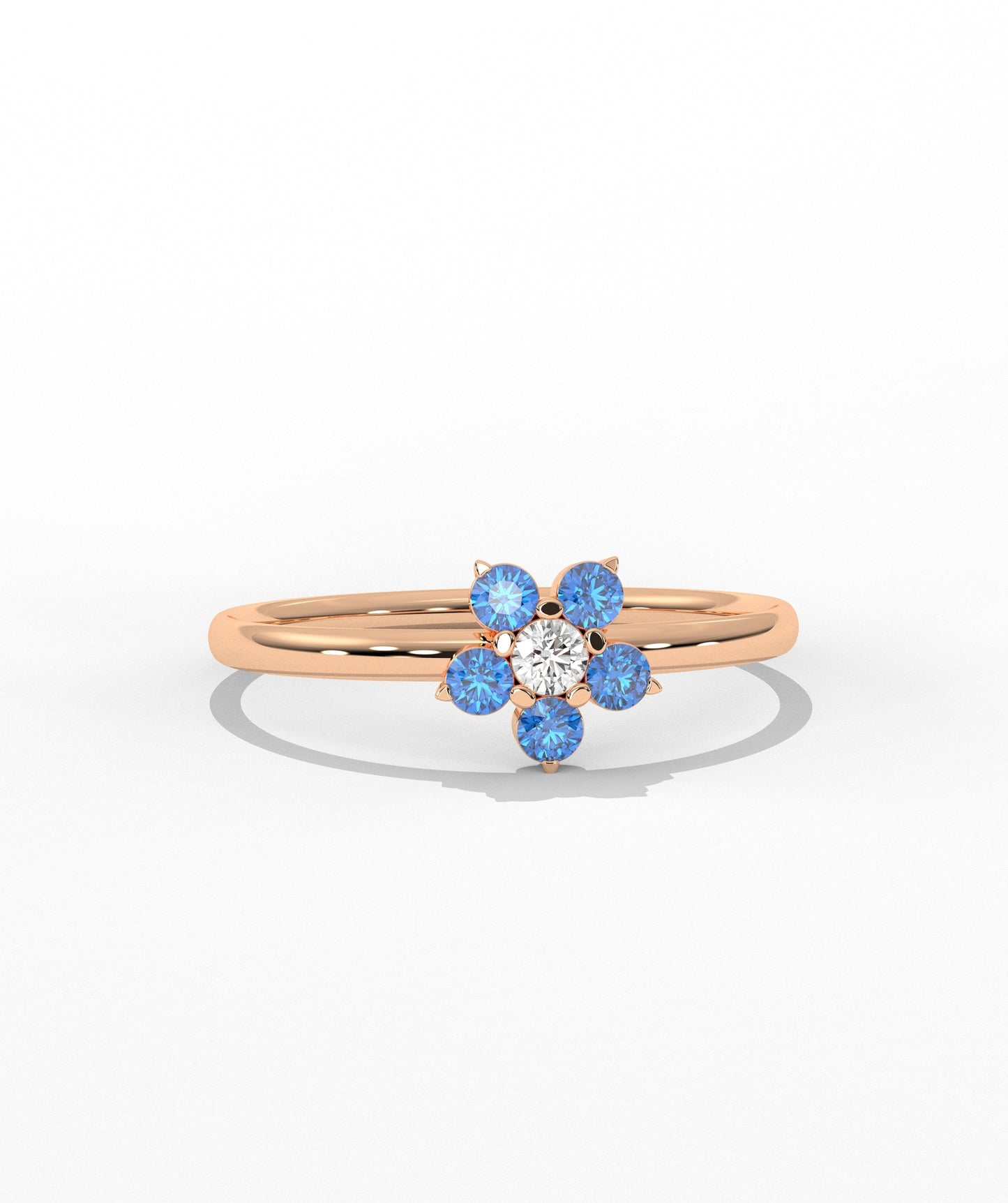 Purple and White Diamond Forget Me Not Flower Petite Ring in 14K Gold