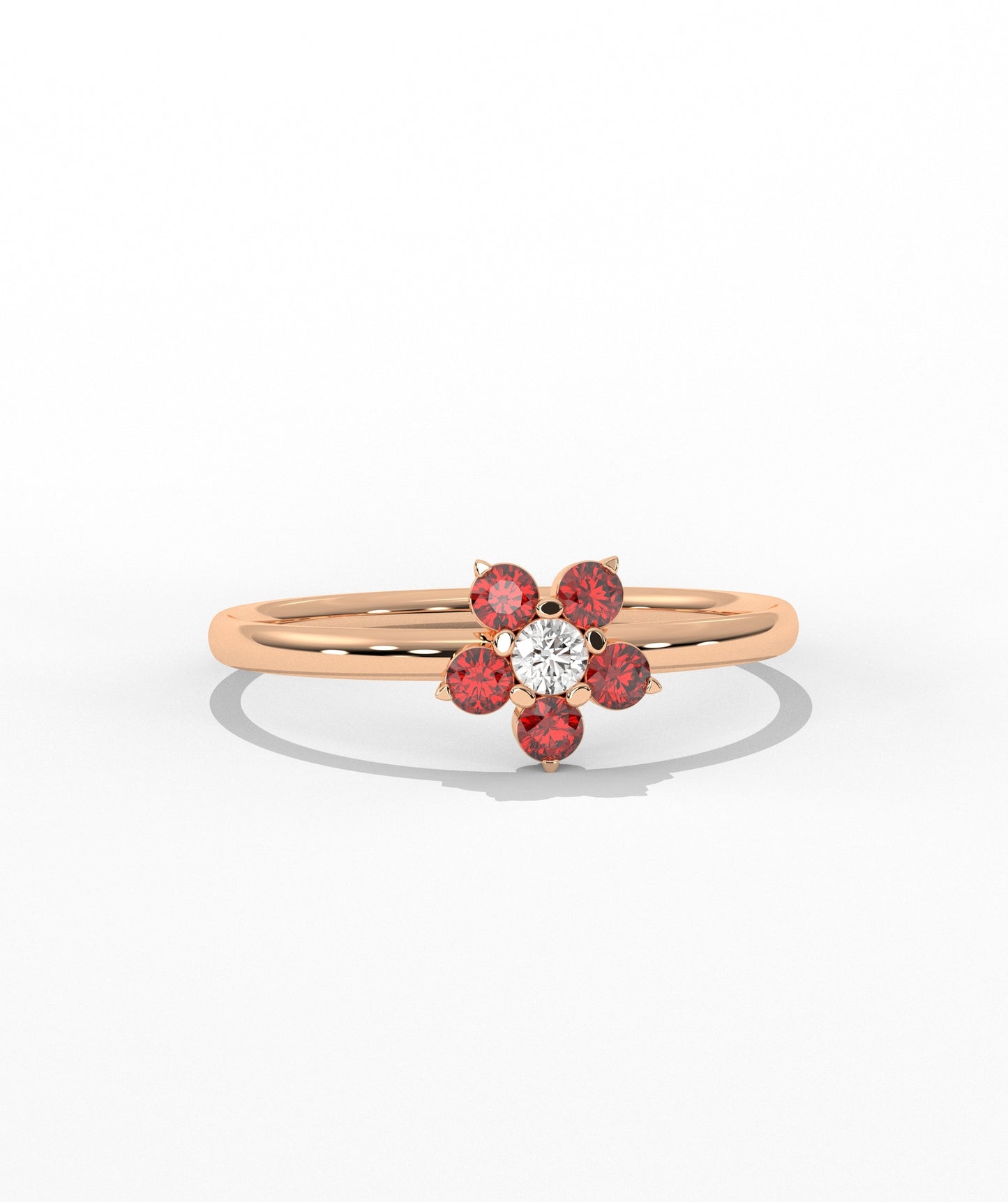 Purple and White Diamond Forget Me Not Flower Petite Ring in 14K Gold