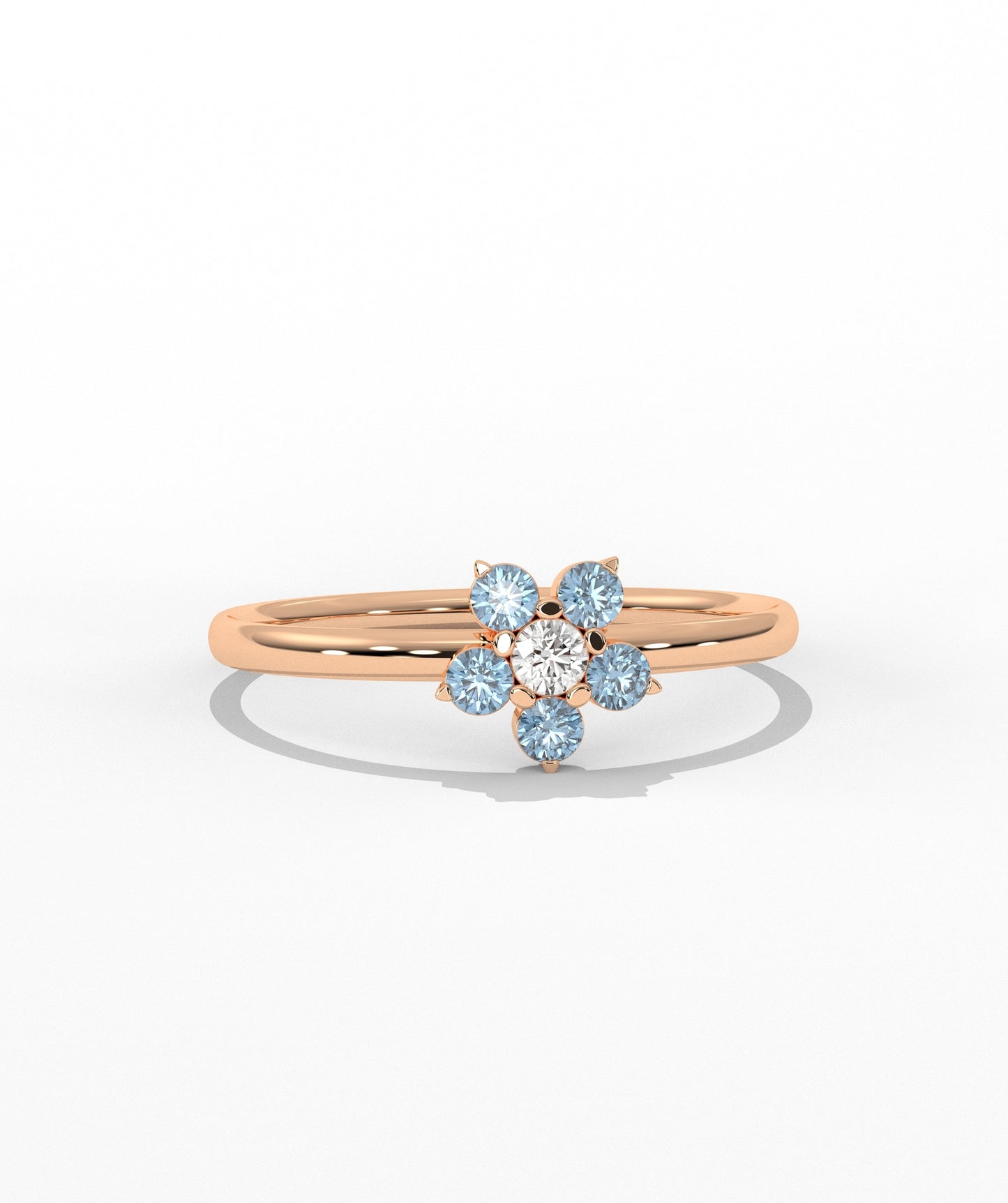 Purple and White Diamond Forget Me Not Flower Petite Ring in 14K Gold