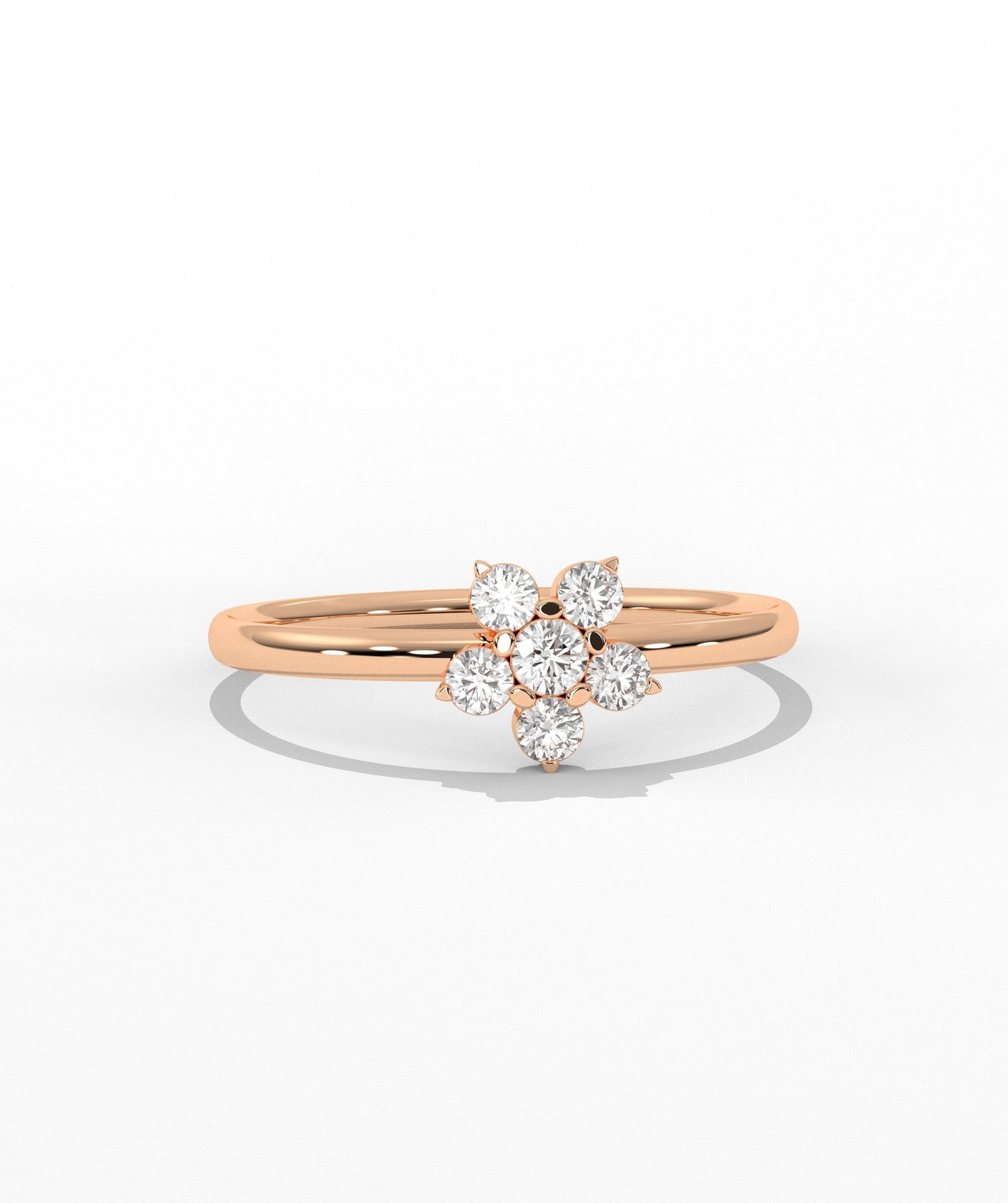 Purple and White Diamond Forget Me Not Flower Petite Ring in 14K Gold