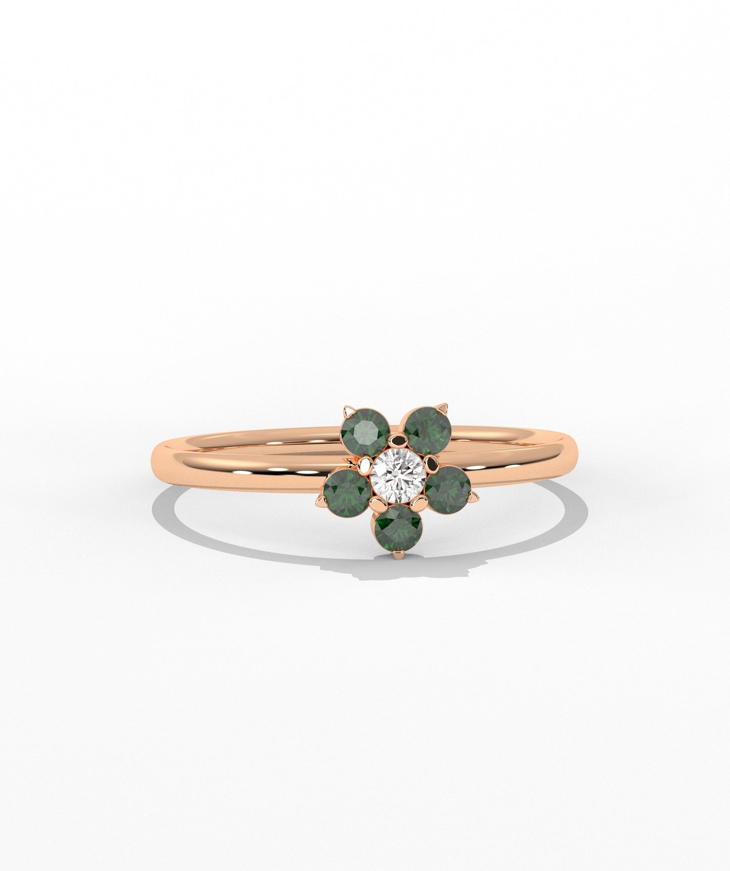 Purple and White Diamond Forget Me Not Flower Petite Ring in 14K Gold