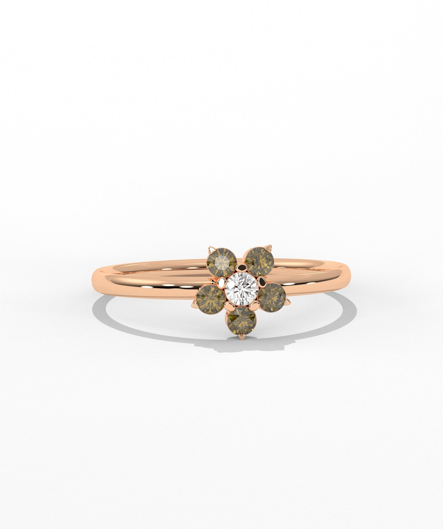 Purple and White Diamond Forget Me Not Flower Petite Ring in 14K Gold