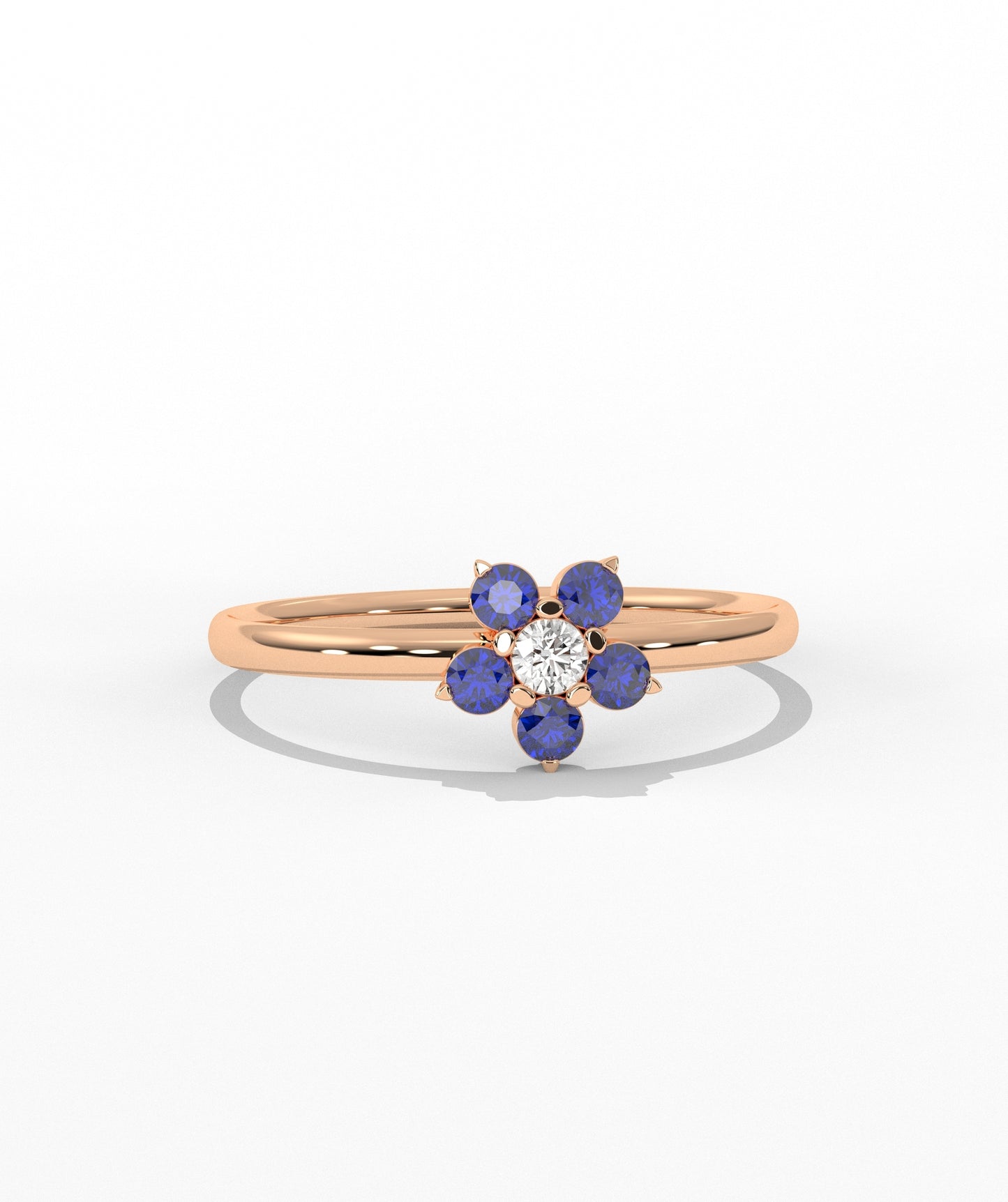 Purple and White Diamond Forget Me Not Flower Petite Ring in 14K Gold