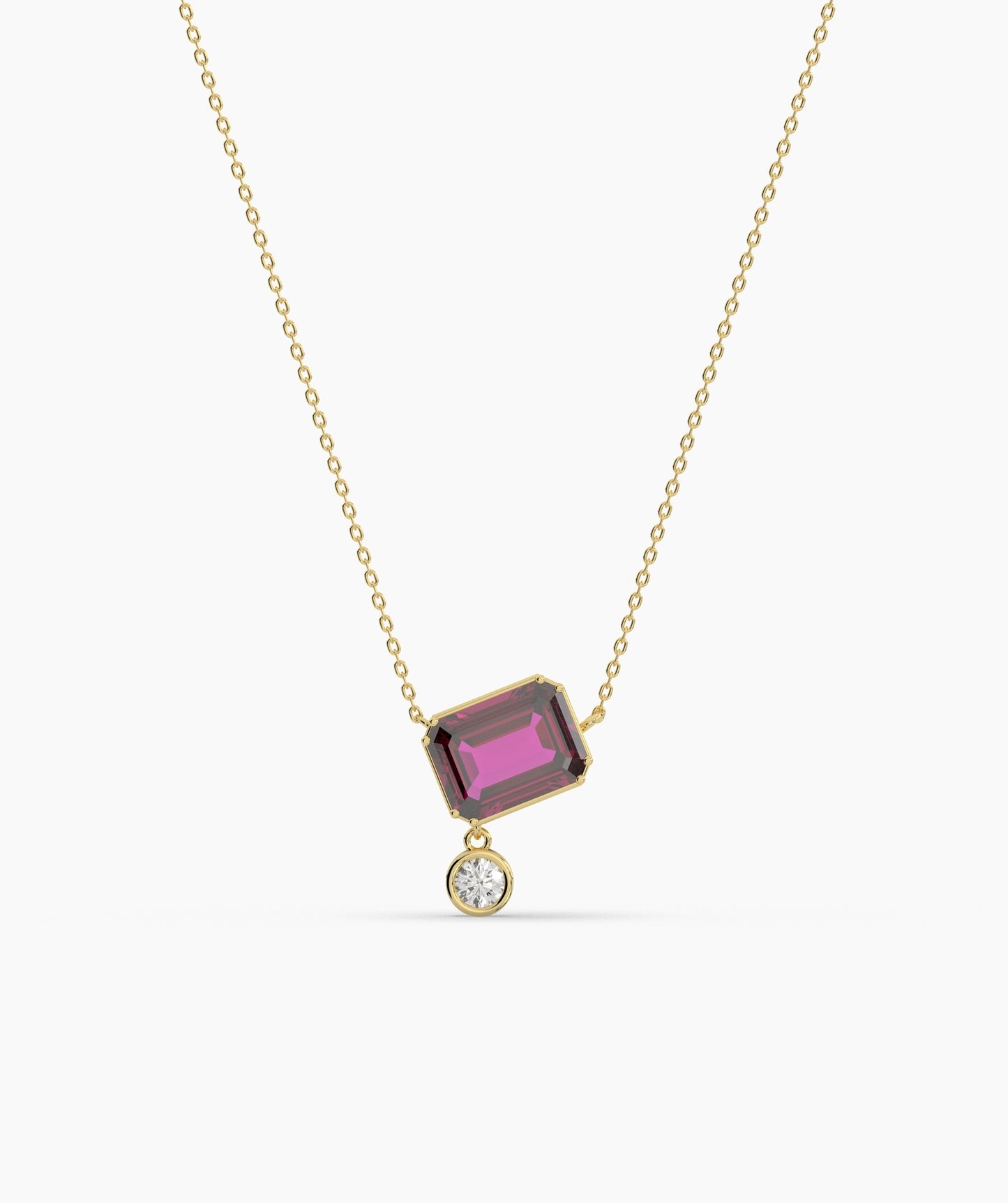 Emerald Cut and Bezel Diamond Drop Necklace