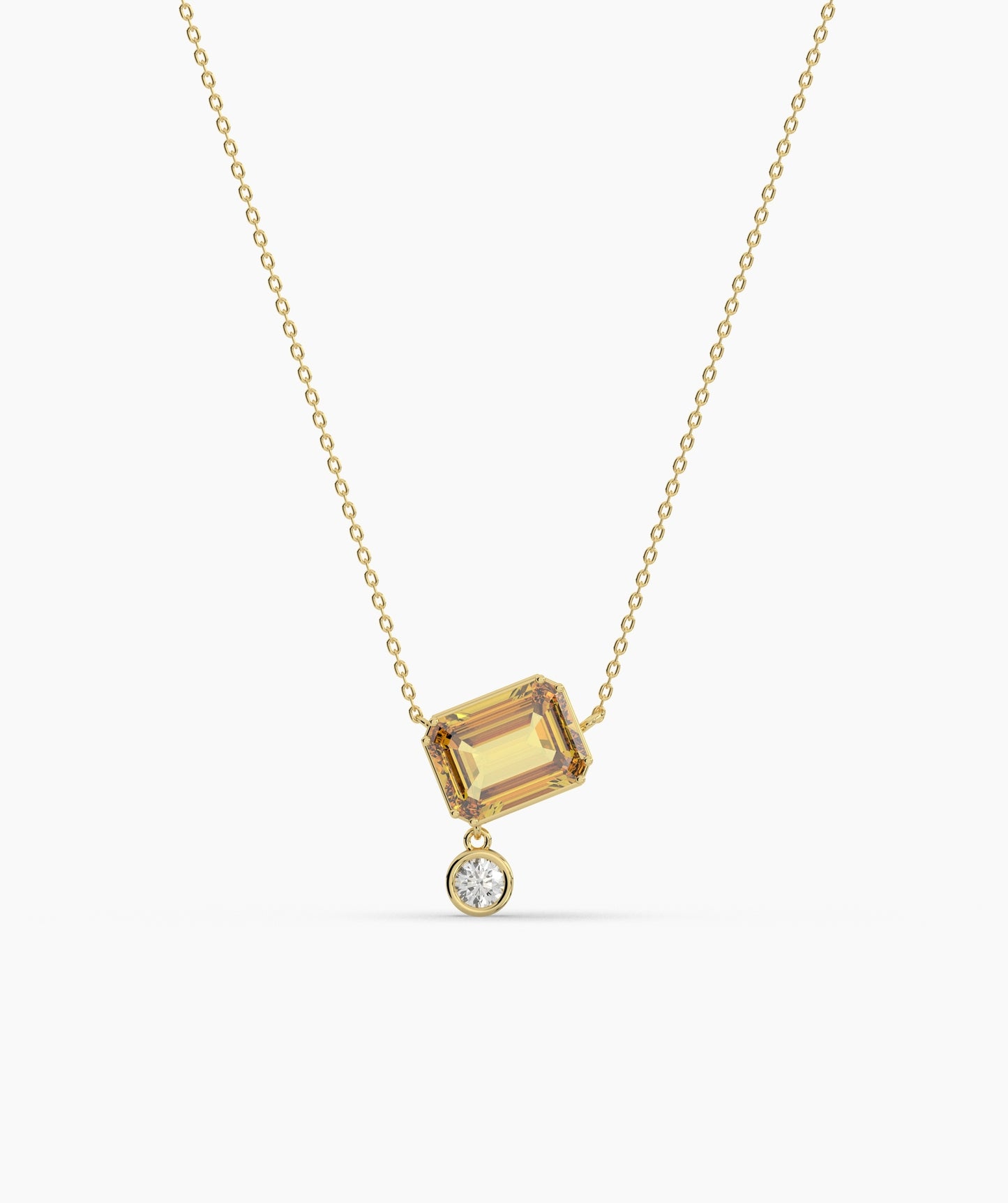 Emerald Cut and Bezel Diamond Drop Necklace