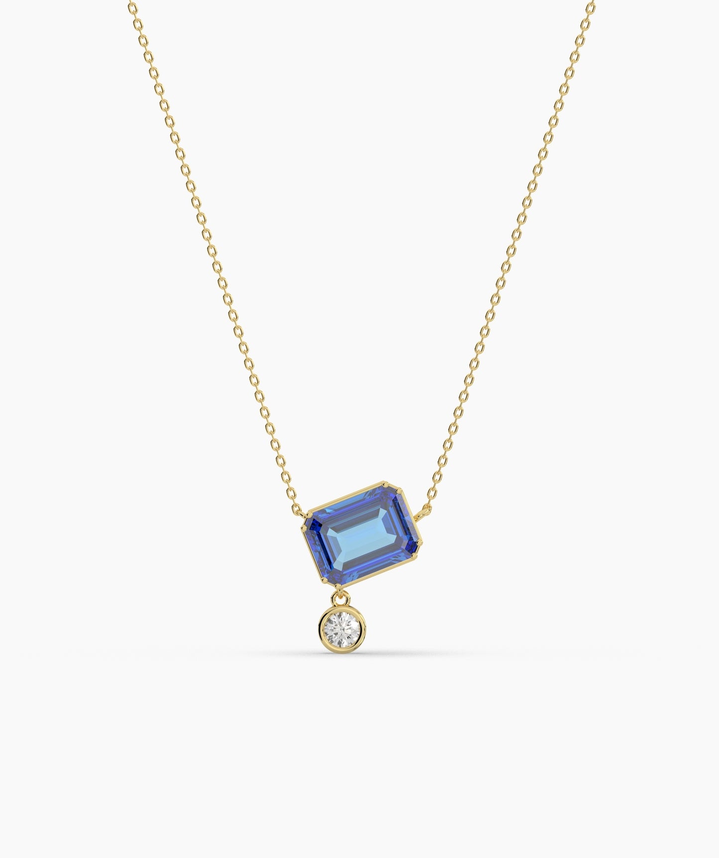 Emerald Cut and Bezel Diamond Drop Necklace
