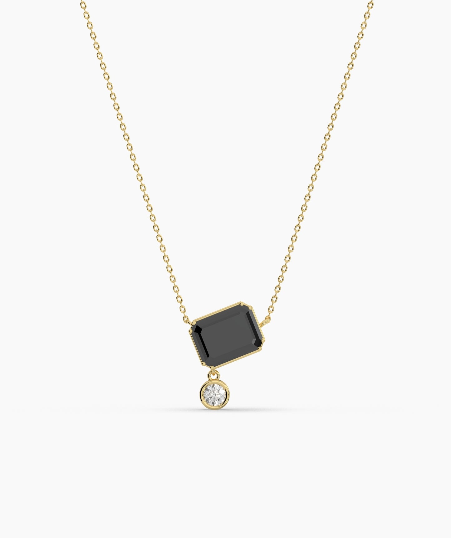 Emerald Cut and Bezel Diamond Drop Necklace