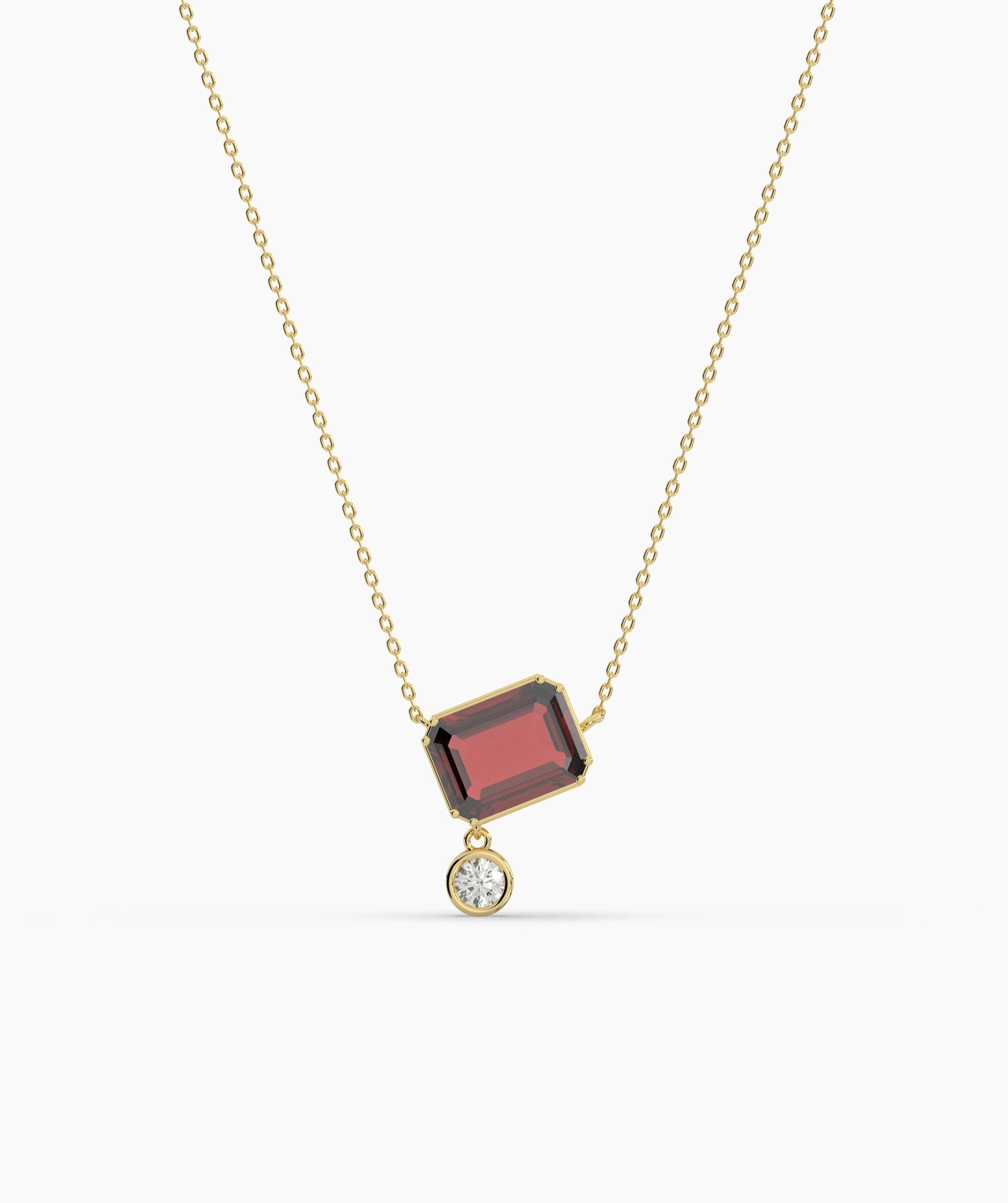 Emerald Cut and Bezel Diamond Drop Necklace