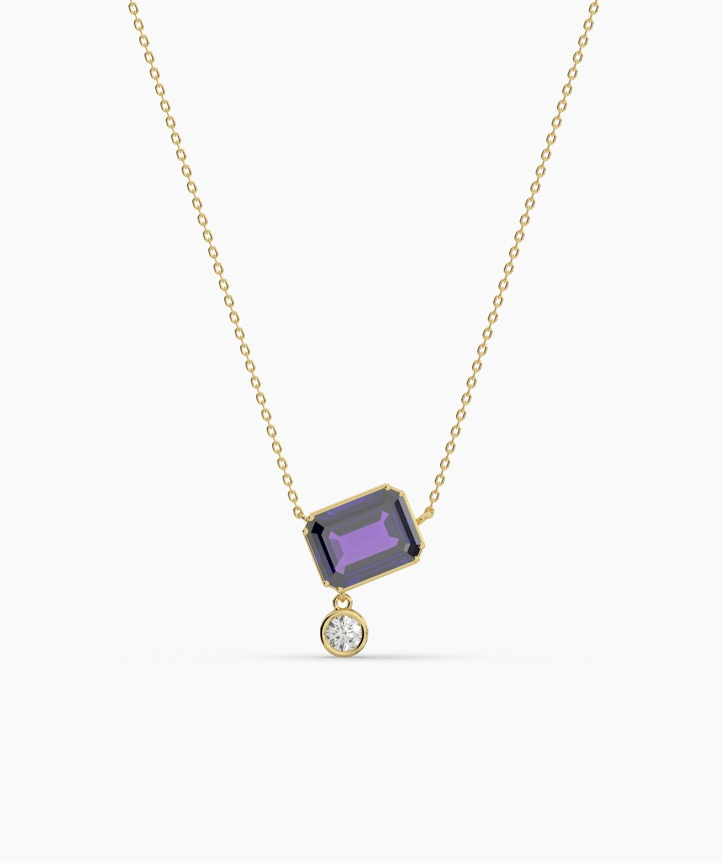 Emerald Cut and Bezel Diamond Drop Necklace