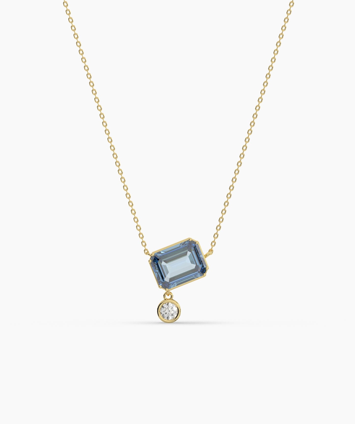 Emerald Cut and Bezel Diamond Drop Necklace