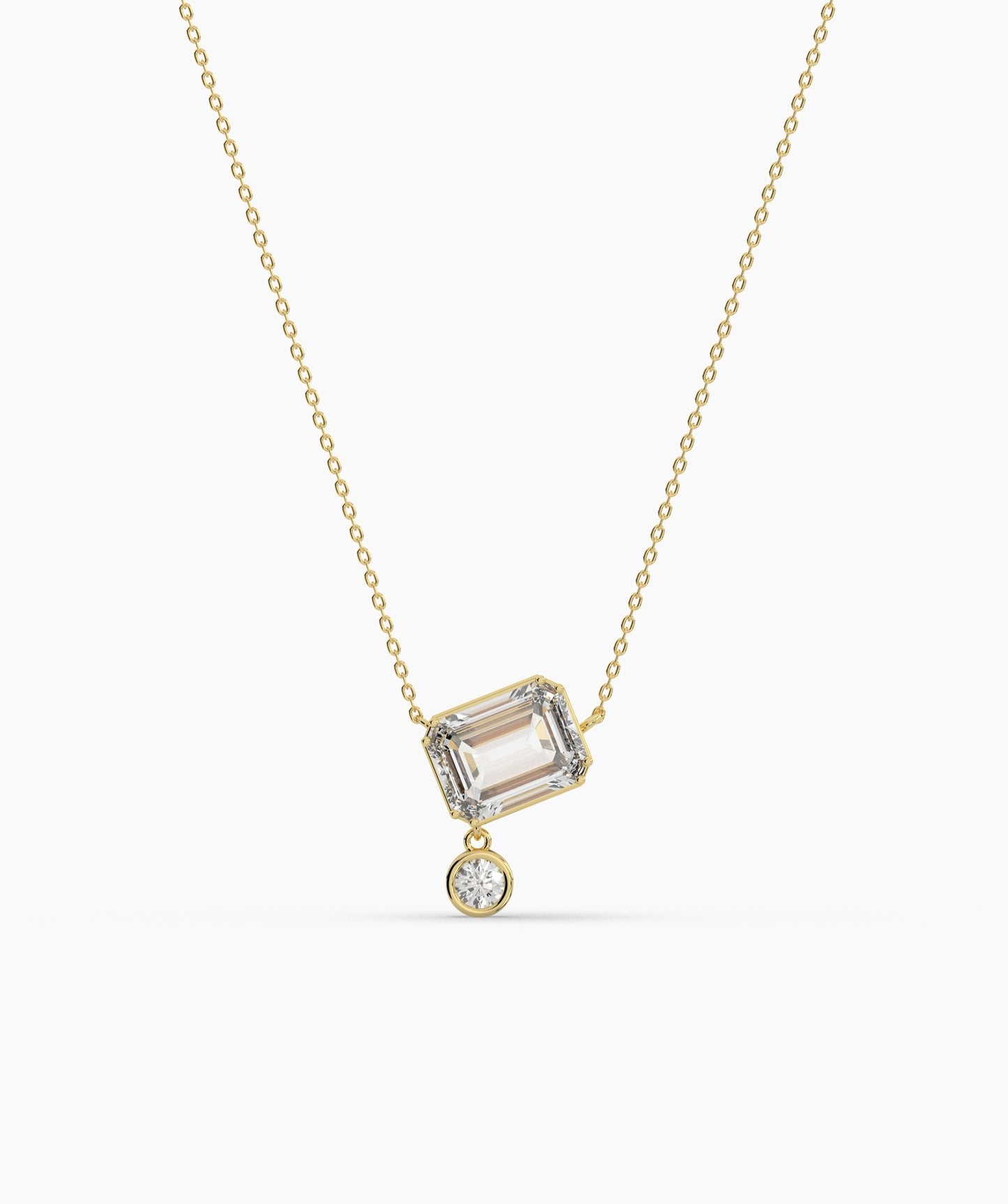 Emerald Cut and Bezel Diamond Drop Necklace