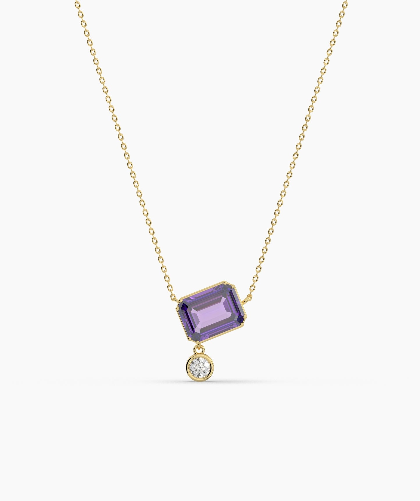 Emerald Cut and Bezel Diamond Drop Necklace