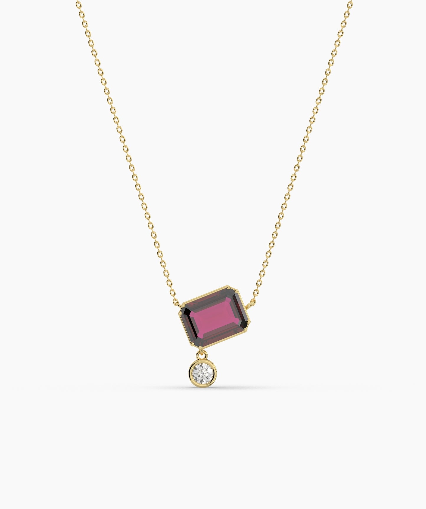 Emerald Cut and Bezel Diamond Drop Necklace