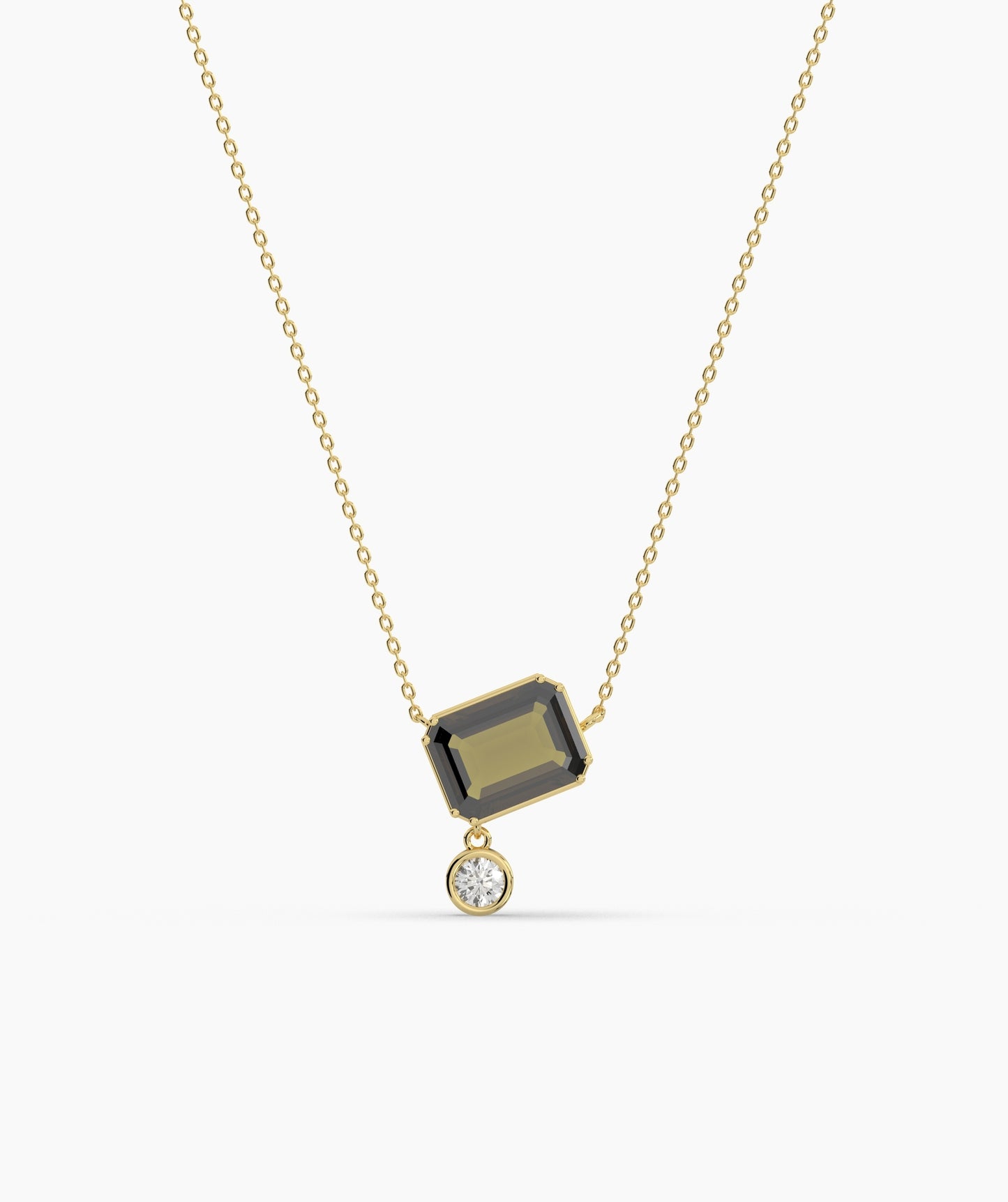 Emerald Cut and Bezel Diamond Drop Necklace