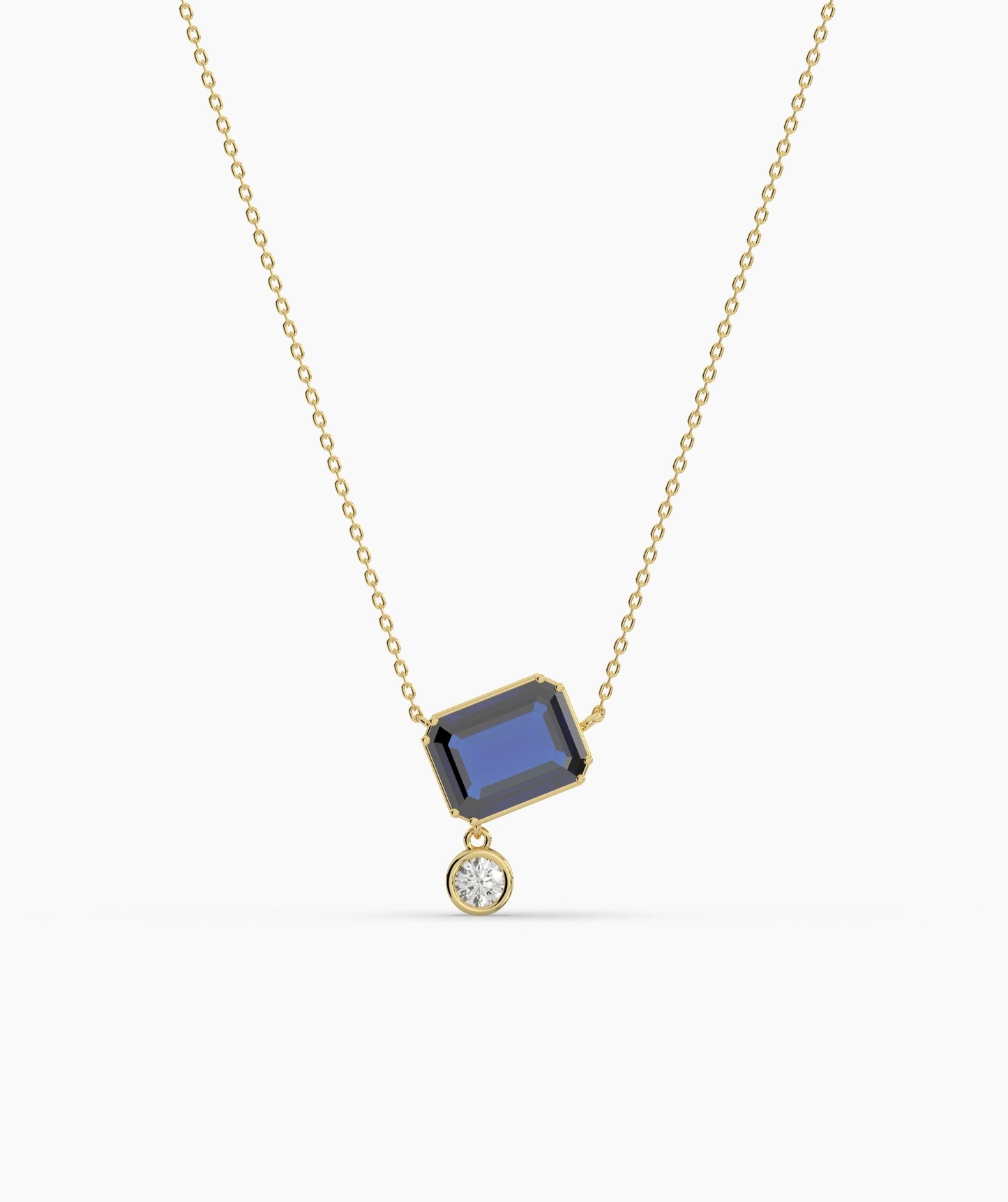 Emerald Cut and Bezel Diamond Drop Necklace