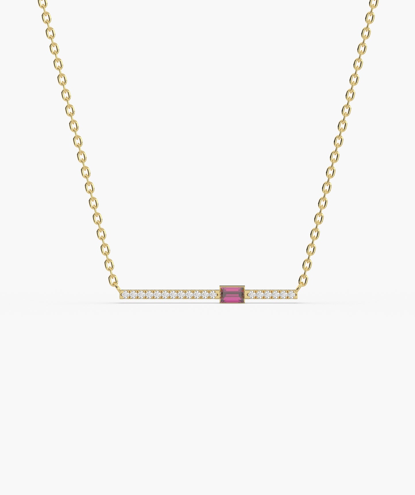 Baguette Blue Sapphire & Diamond Bar Necklace