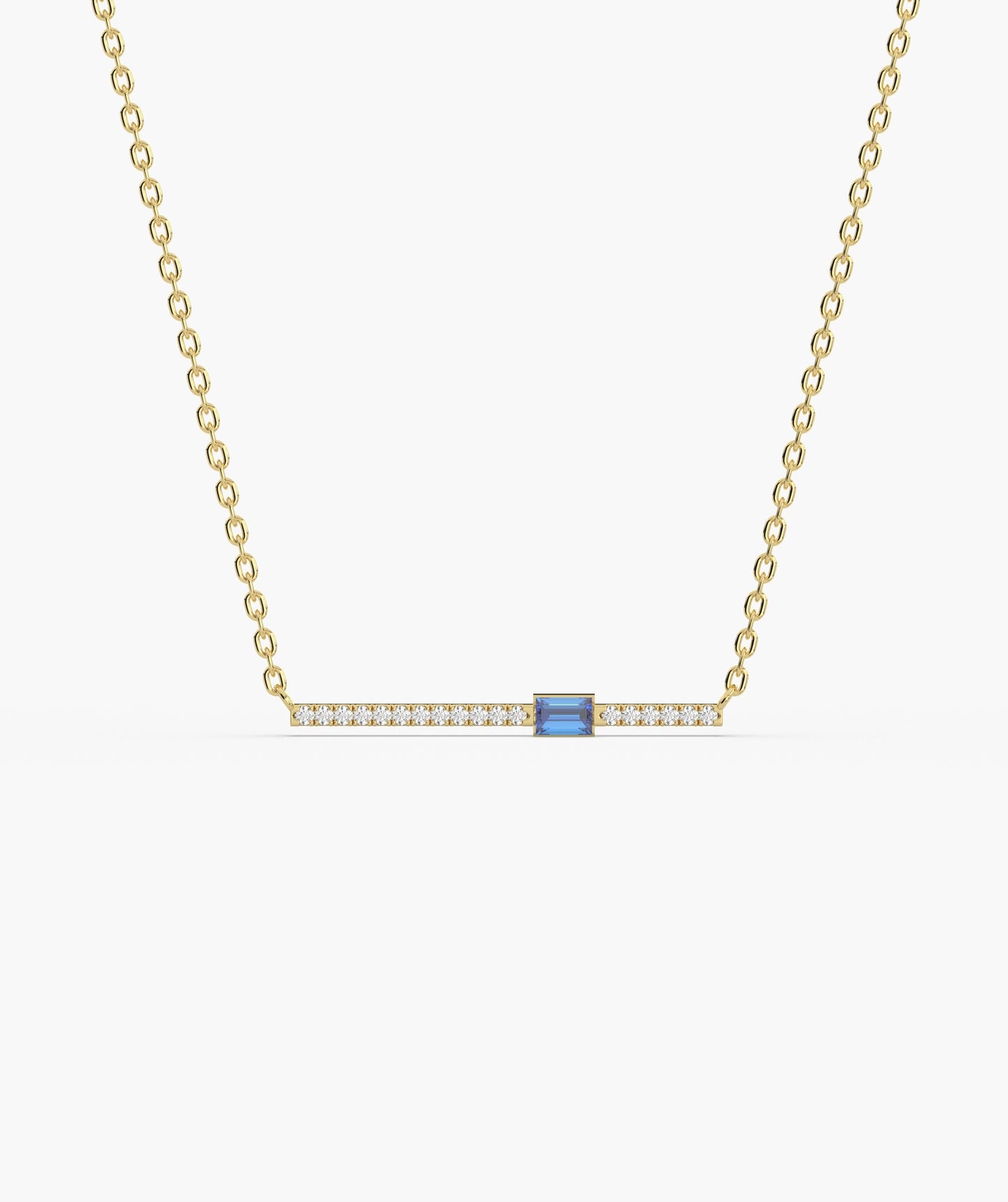 Baguette Blue Sapphire & Diamond Bar Necklace