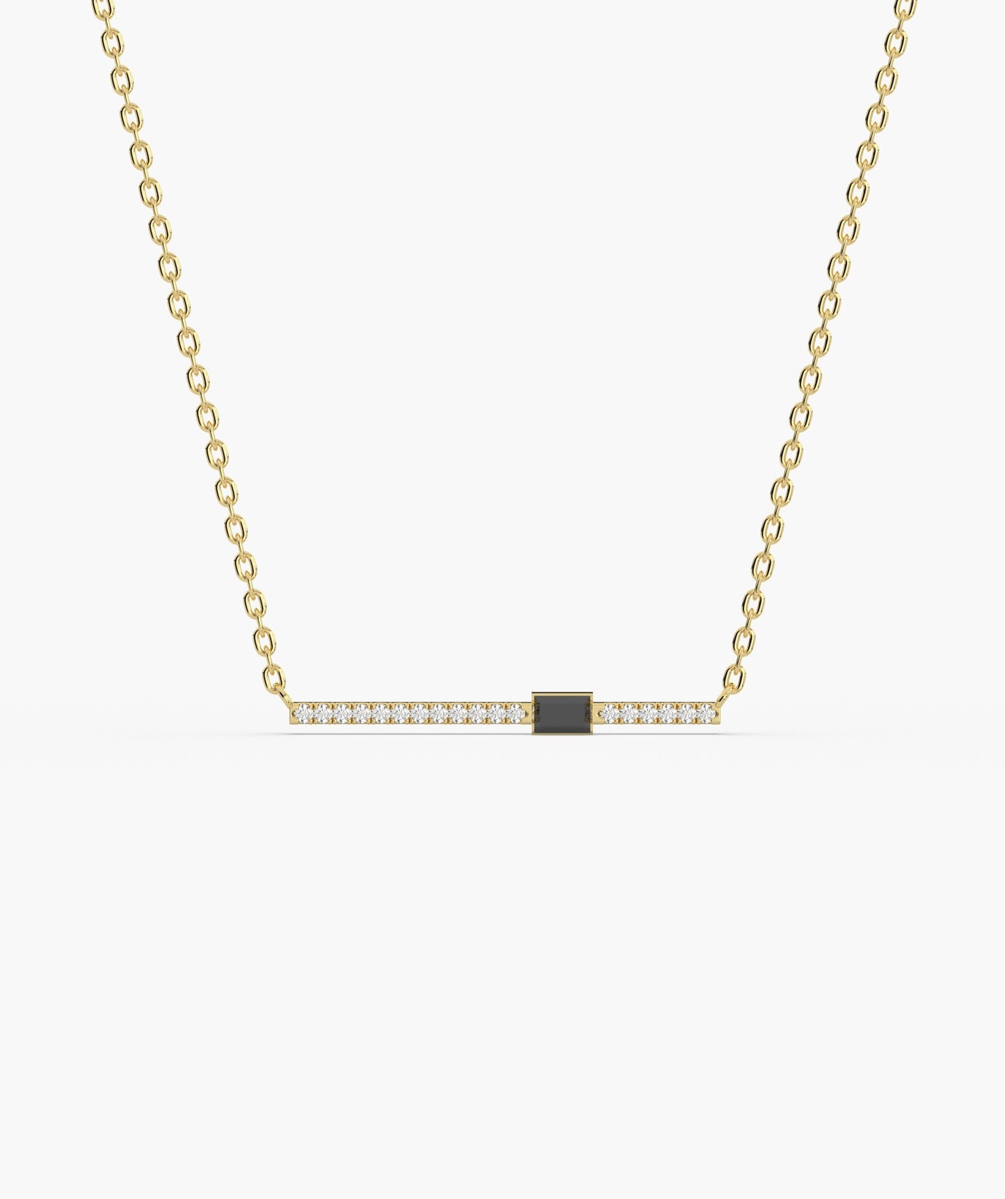 Baguette Blue Sapphire & Diamond Bar Necklace