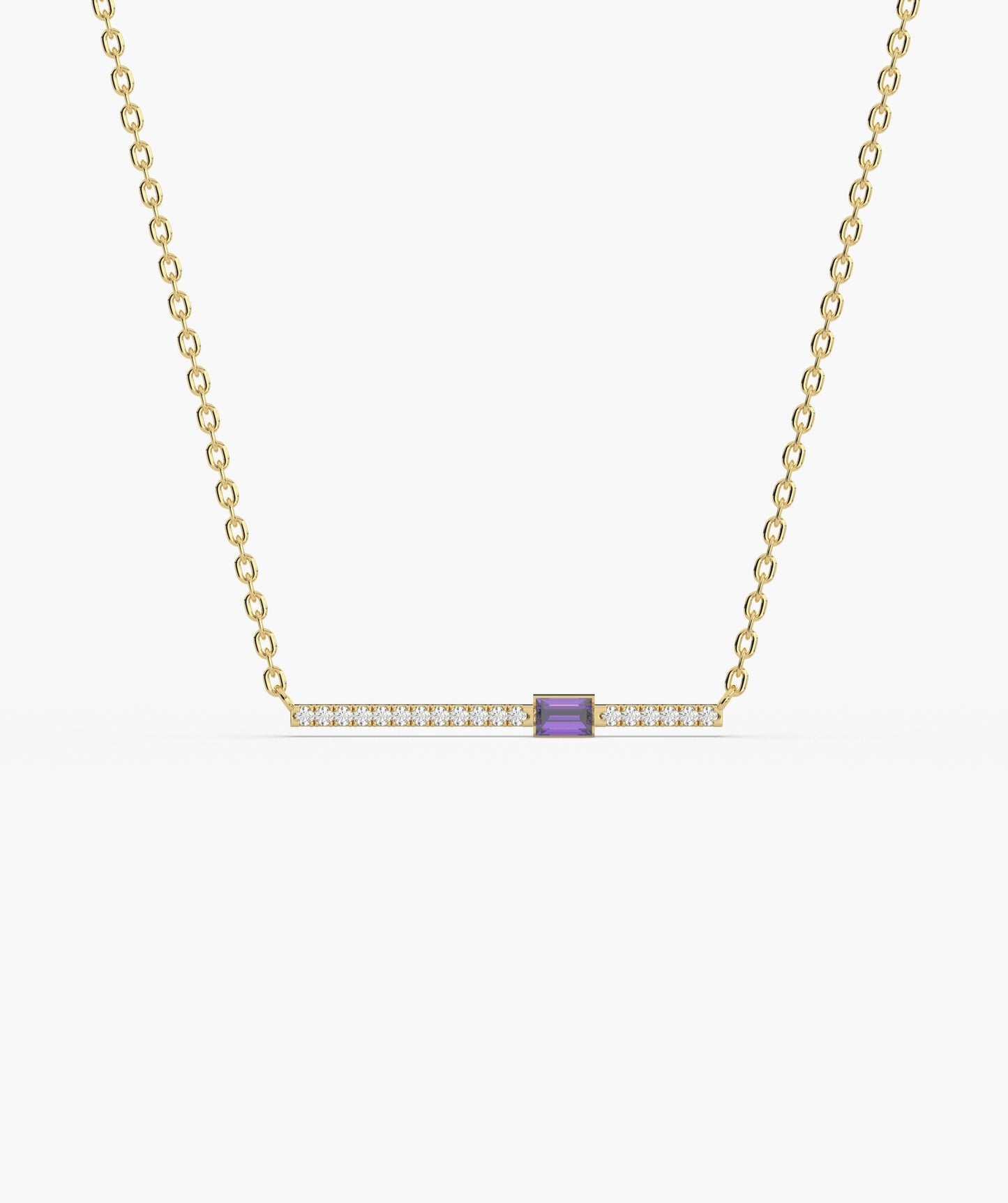 Baguette Blue Sapphire & Diamond Bar Necklace