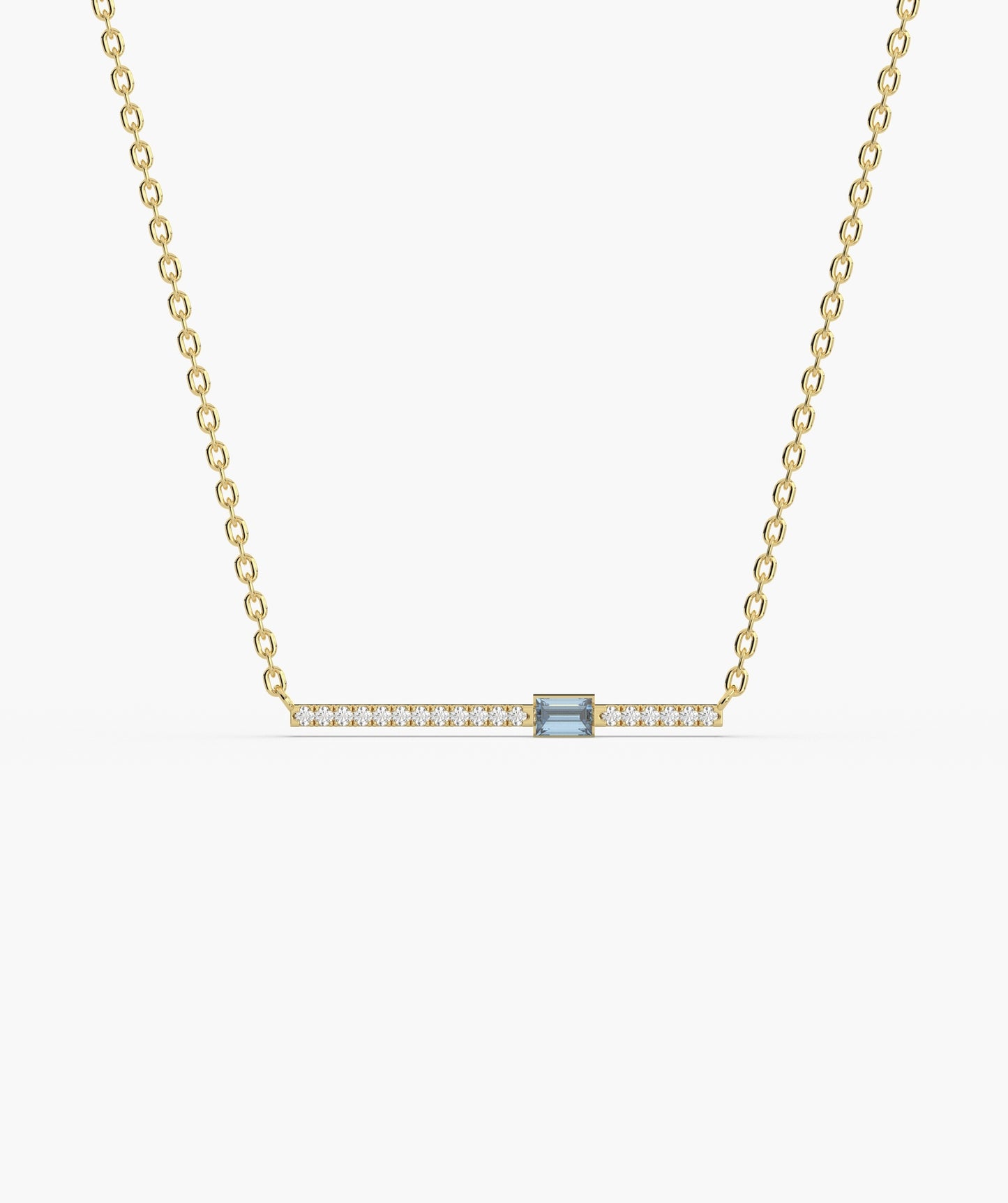 Baguette Blue Sapphire & Diamond Bar Necklace