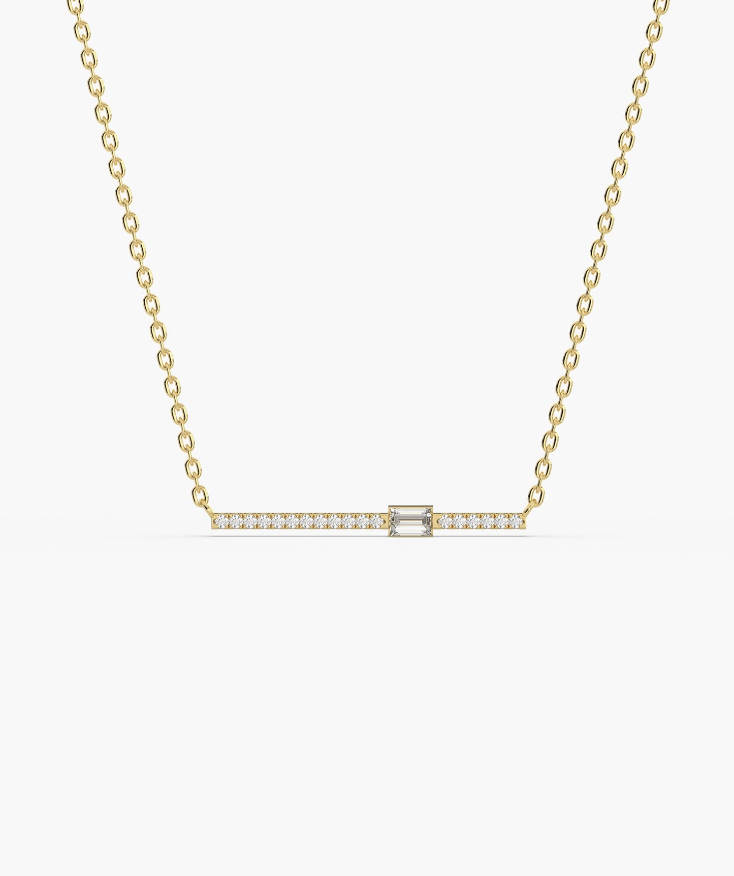 Baguette Blue Sapphire & Diamond Bar Necklace
