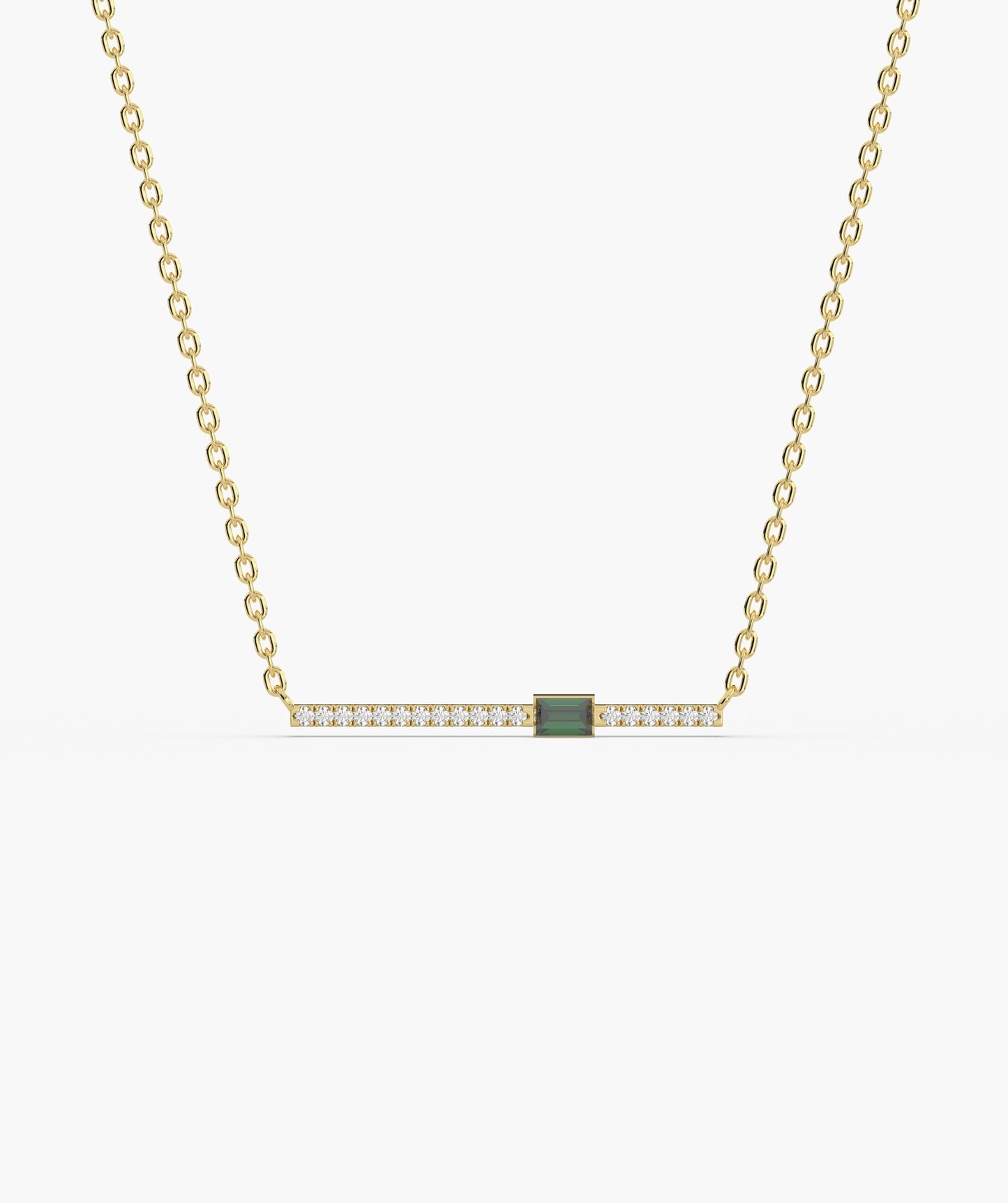 Baguette Blue Sapphire & Diamond Bar Necklace