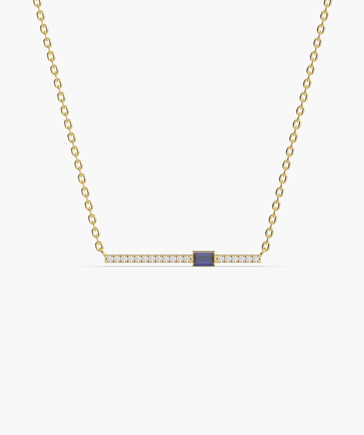 Baguette Blue Sapphire & Diamond Bar Necklace