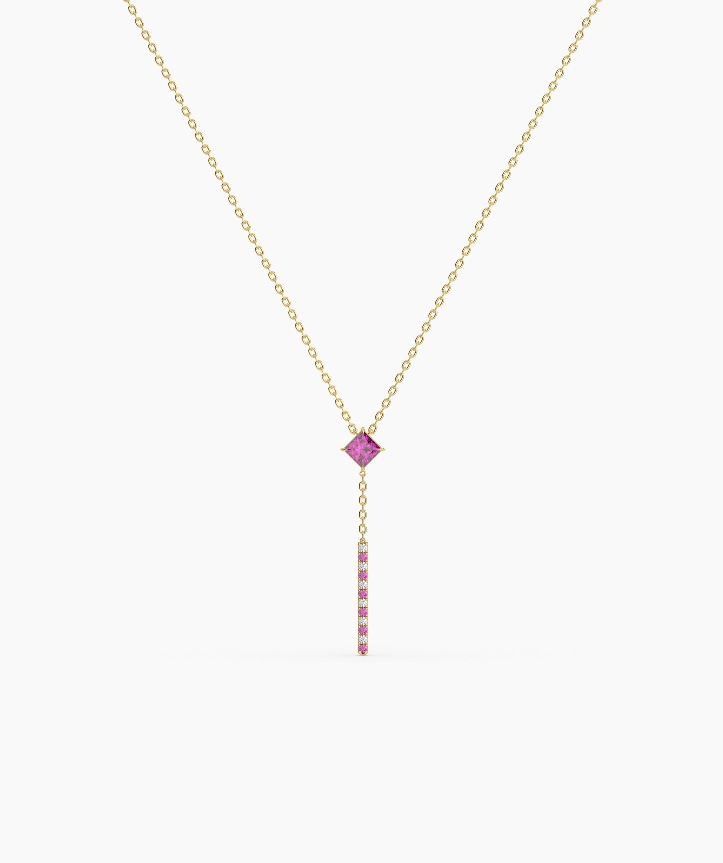 Princess Cut Birthstone Vertical Bar Lariat Necklace