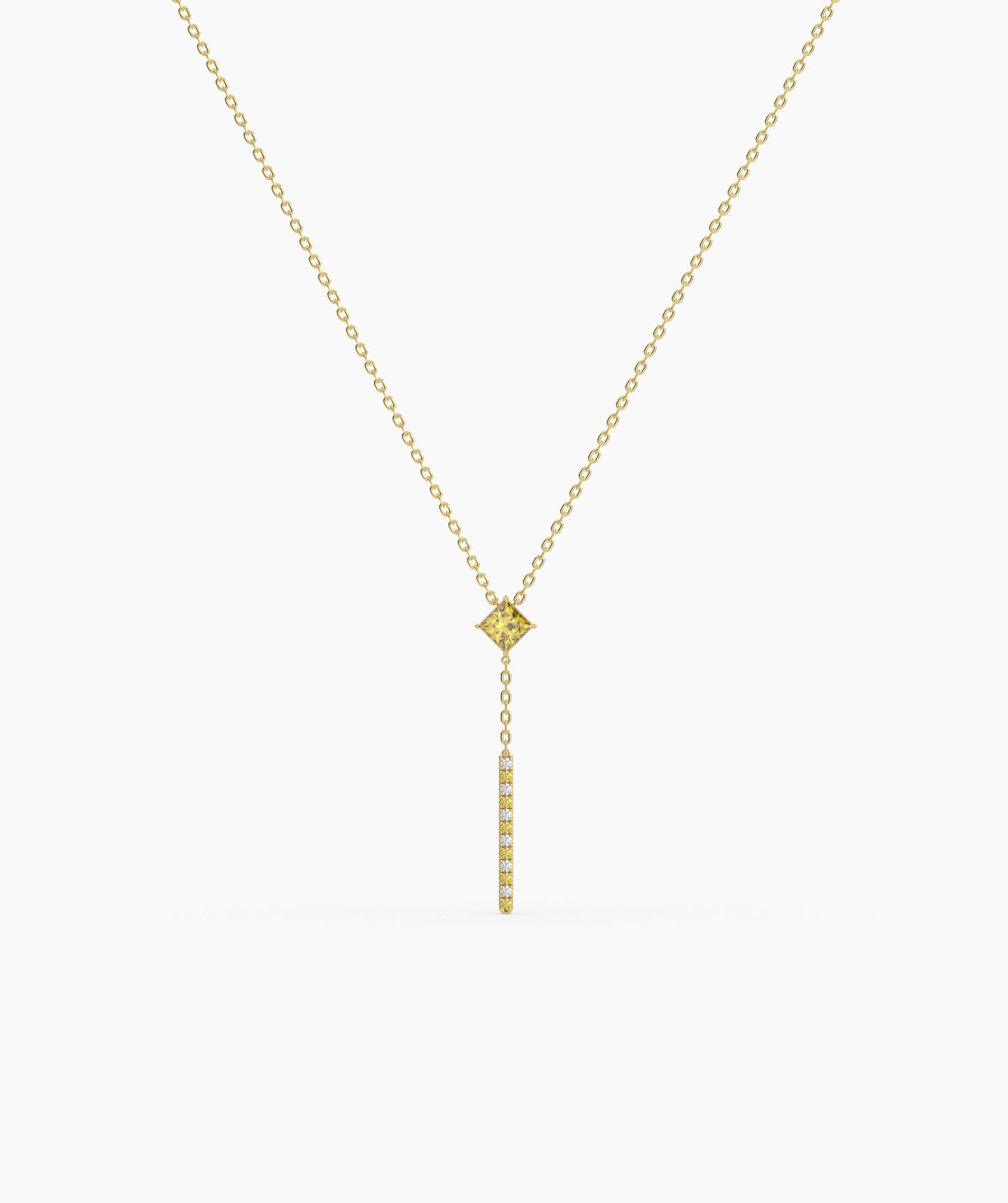 Princess Cut Birthstone Vertical Bar Lariat Necklace