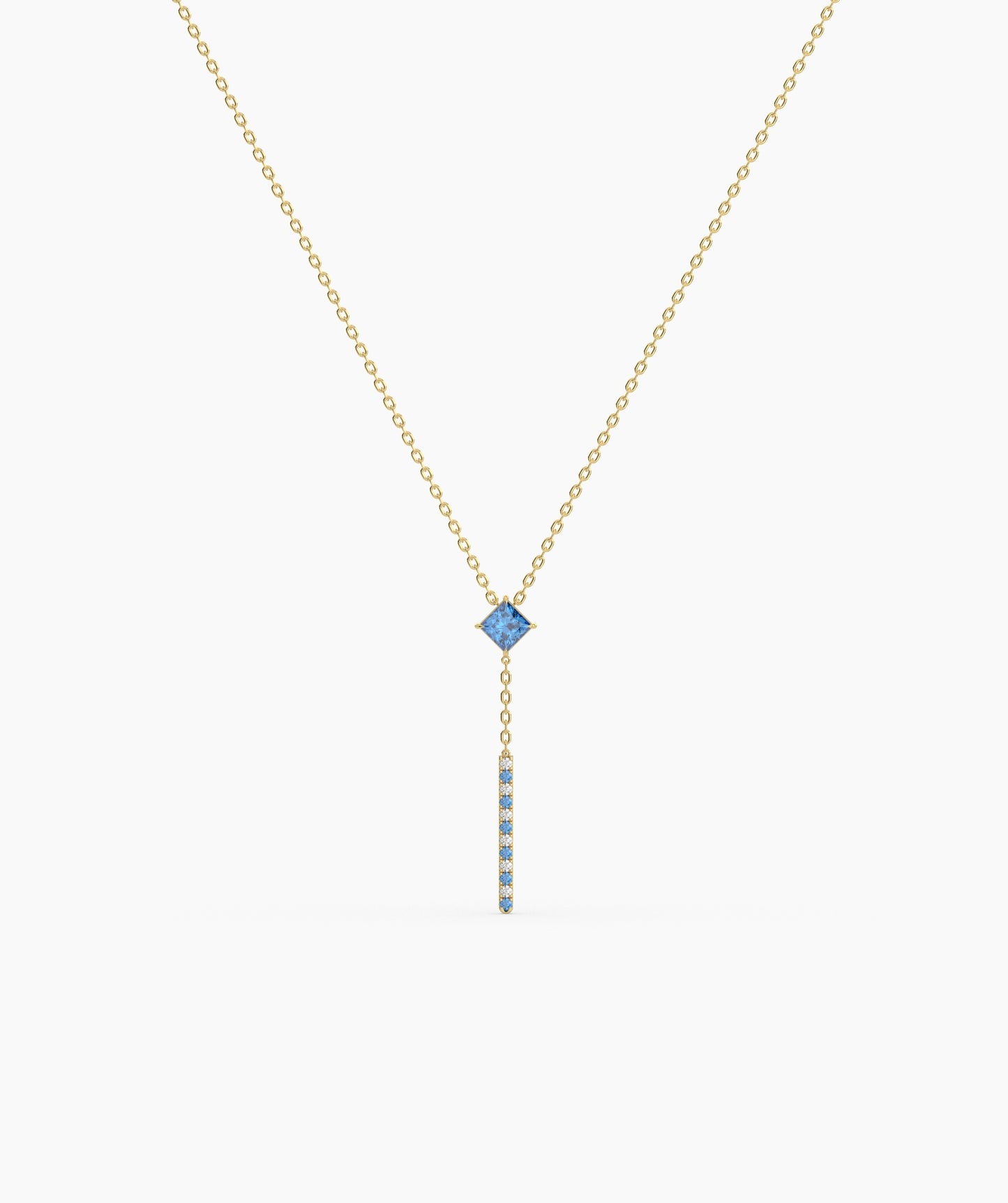 Princess Cut Birthstone Vertical Bar Lariat Necklace