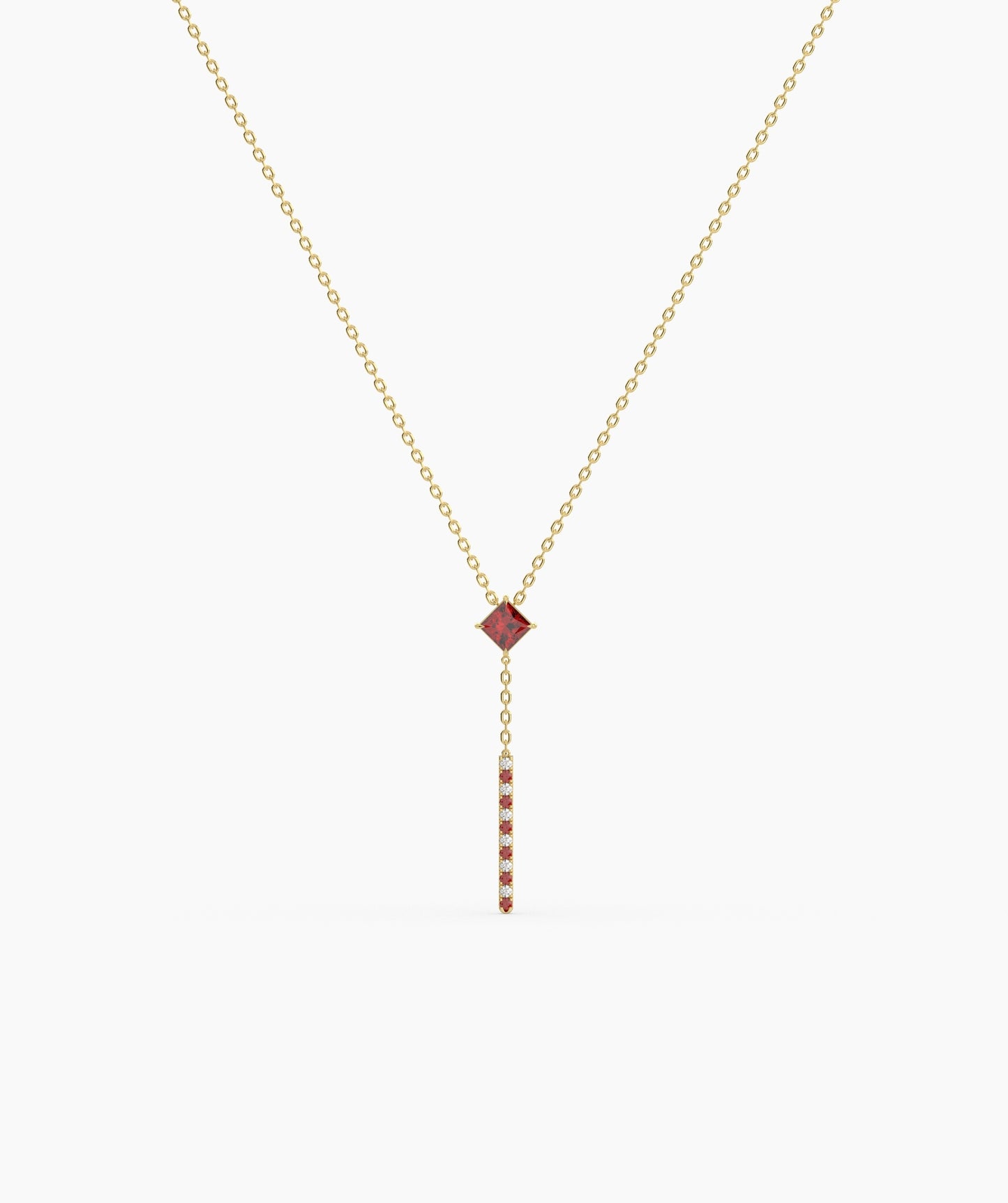 Princess Cut Birthstone Vertical Bar Lariat Necklace