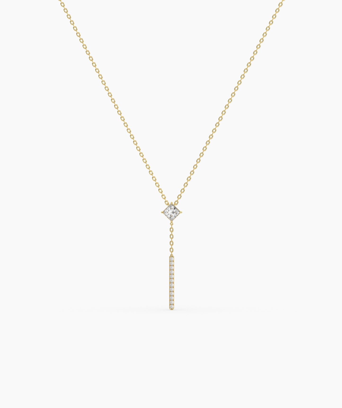 Princess Cut Birthstone Vertical Bar Lariat Necklace