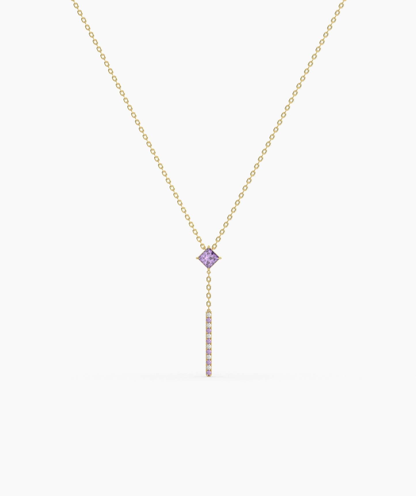 Princess Cut Birthstone Vertical Bar Lariat Necklace