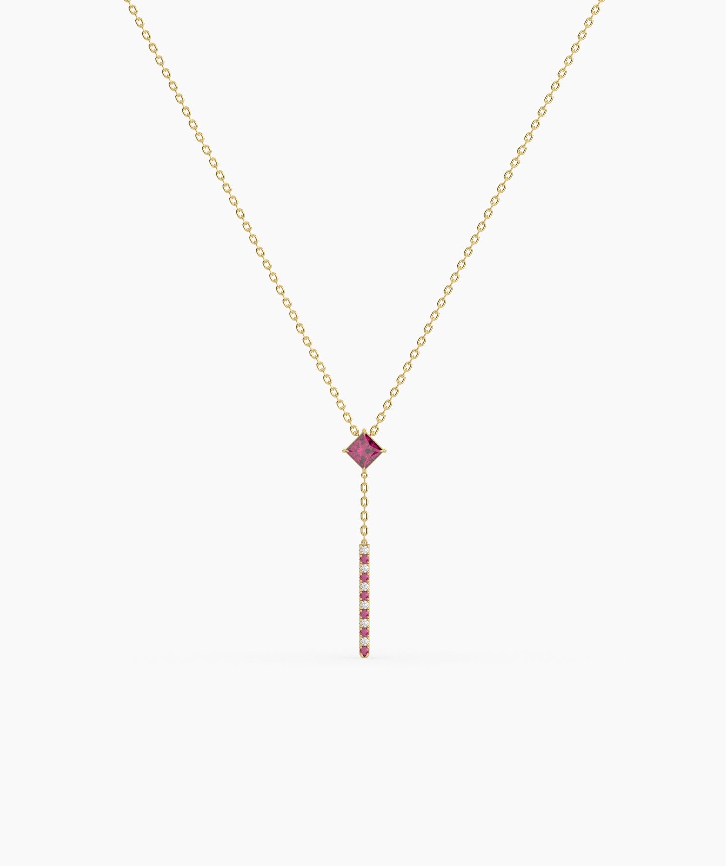 Princess Cut Birthstone Vertical Bar Lariat Necklace