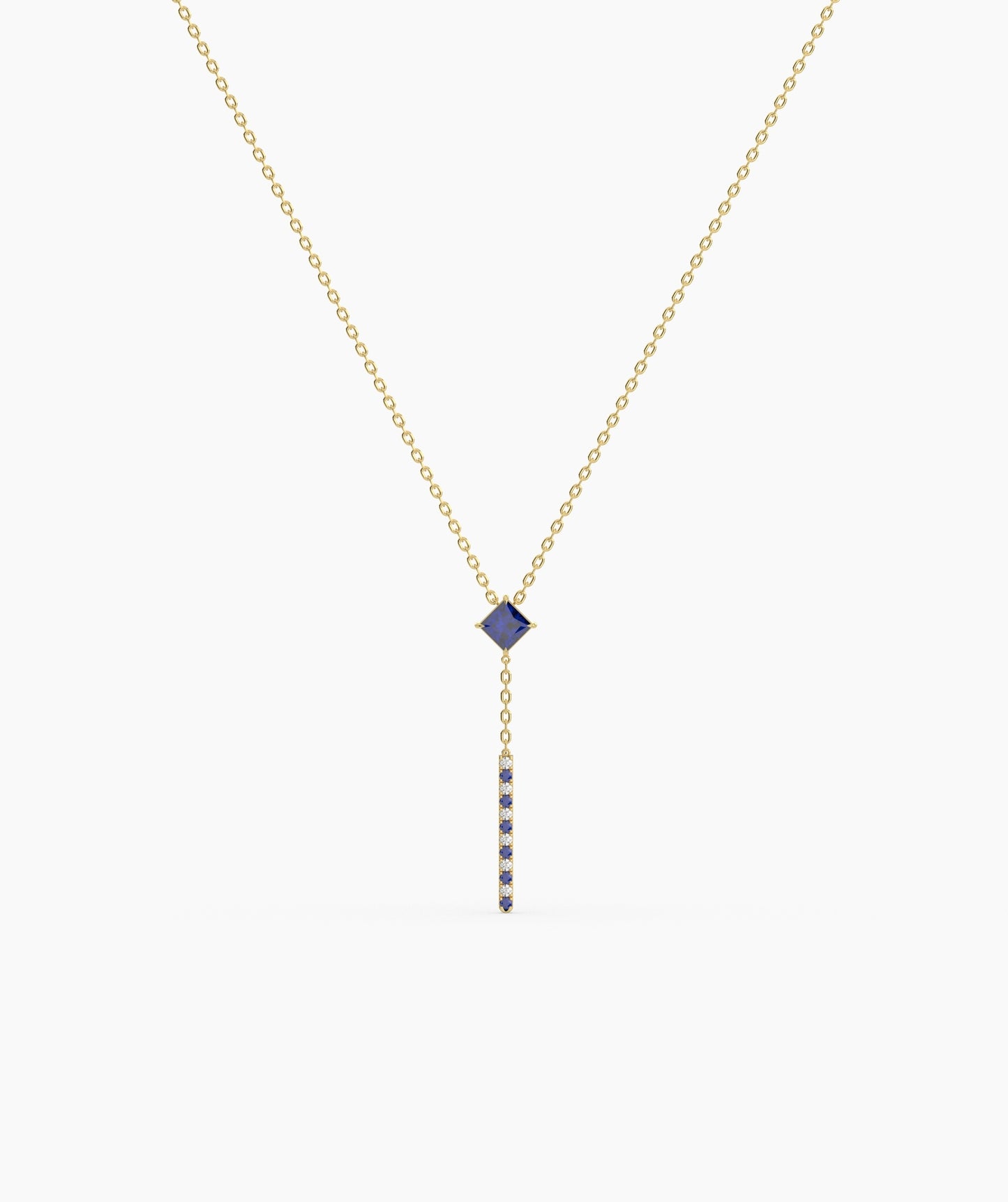 Princess Cut Birthstone Vertical Bar Lariat Necklace