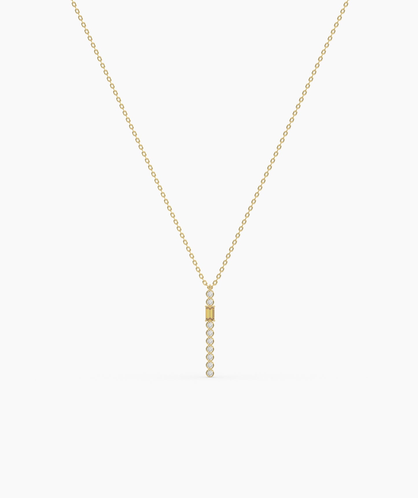 Baguette and Bezel Vertical Bar Drop Necklace