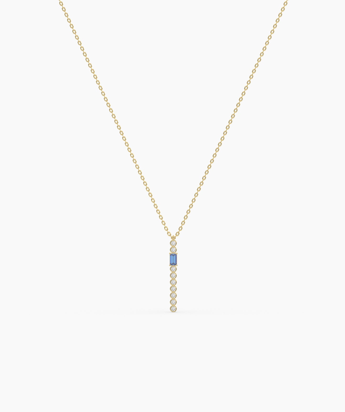 Baguette and Bezel Vertical Bar Drop Necklace