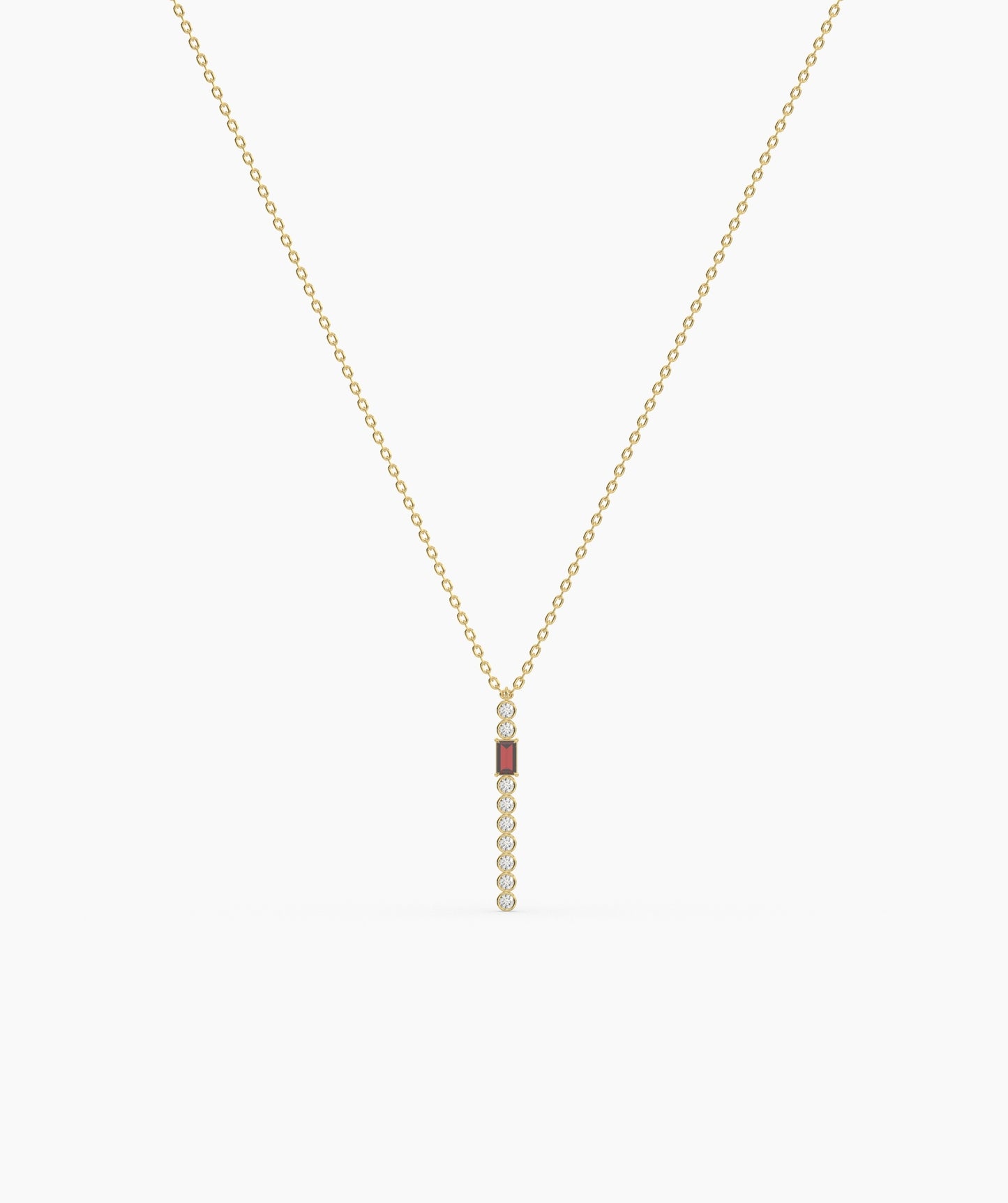 Baguette and Bezel Vertical Bar Drop Necklace