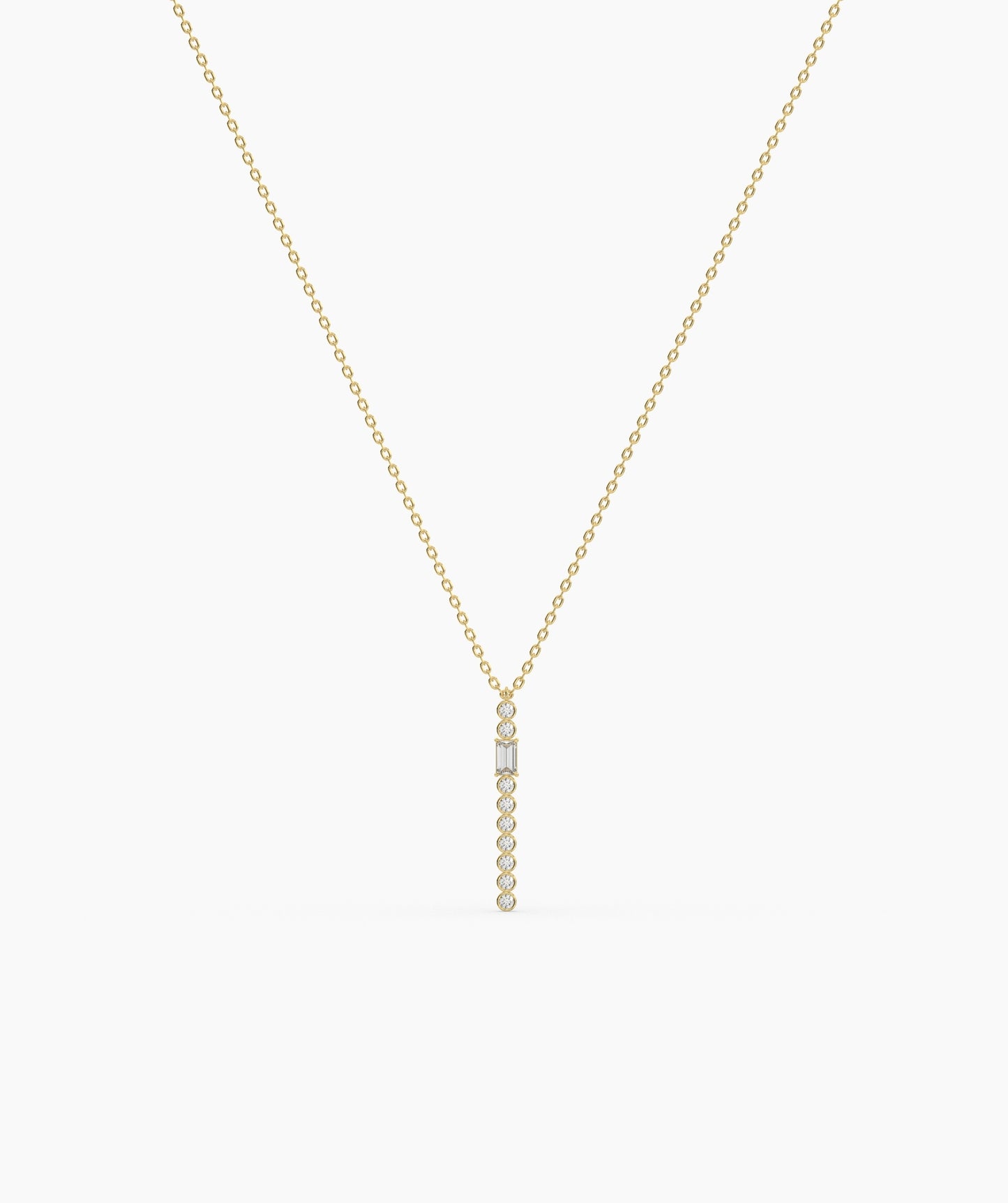 Baguette and Bezel Vertical Bar Drop Necklace