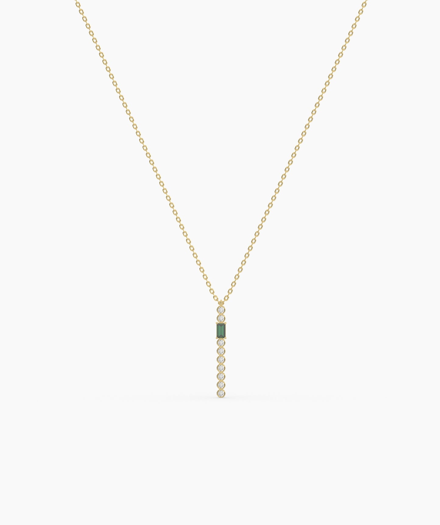 Baguette and Bezel Vertical Bar Drop Necklace