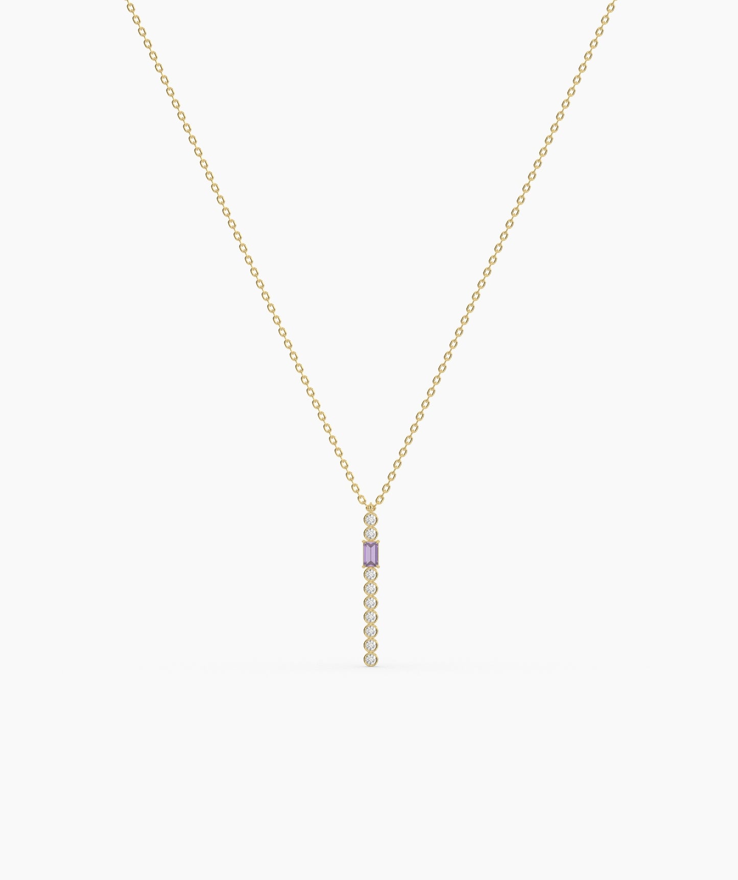 Baguette and Bezel Vertical Bar Drop Necklace